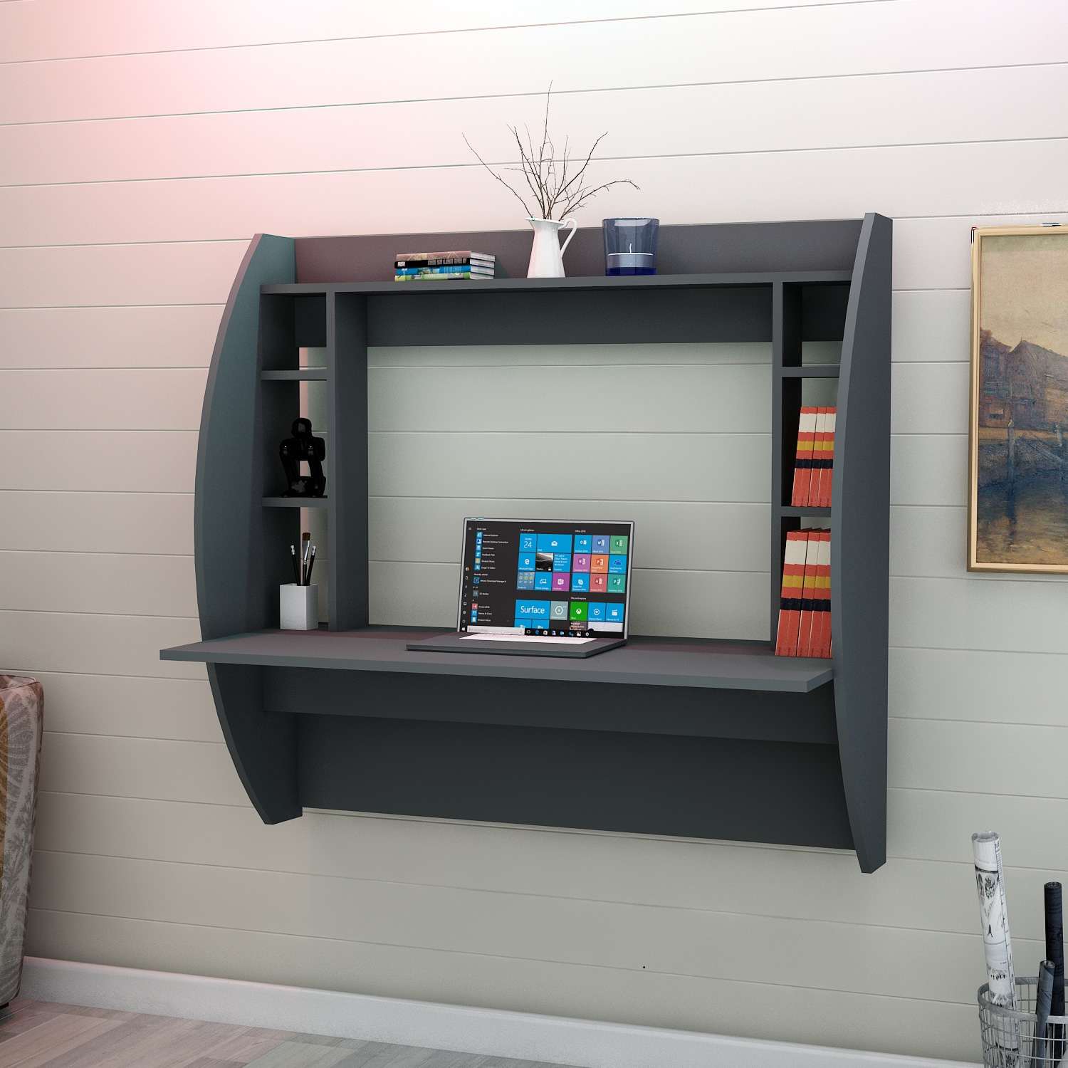 Secretária de Estudo – 123,6cm x 120cm x 55cm – Antracite – Aglomerado revestido de melamina