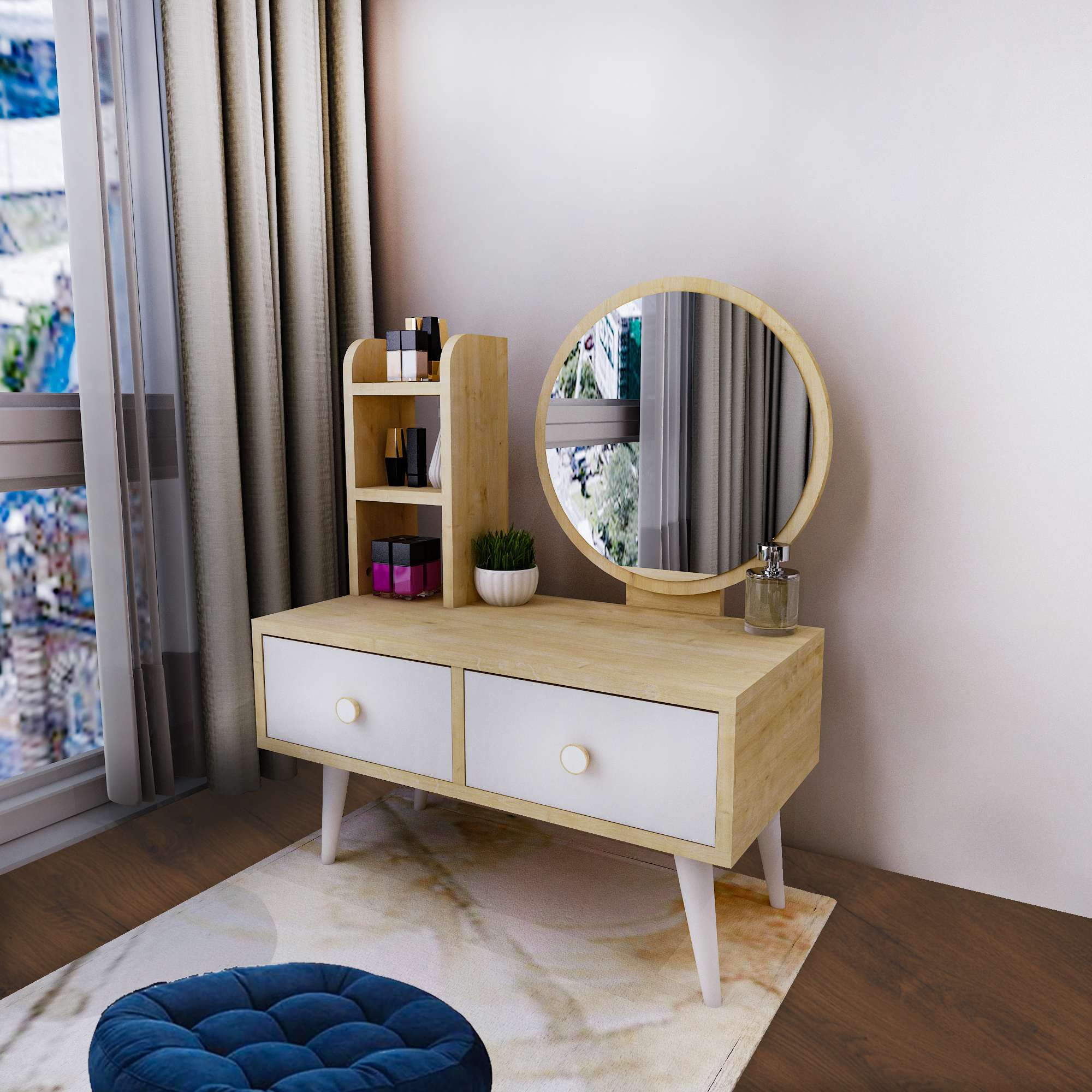 Toucador – 70cm x 35cm – Branco e Safira – Melamina