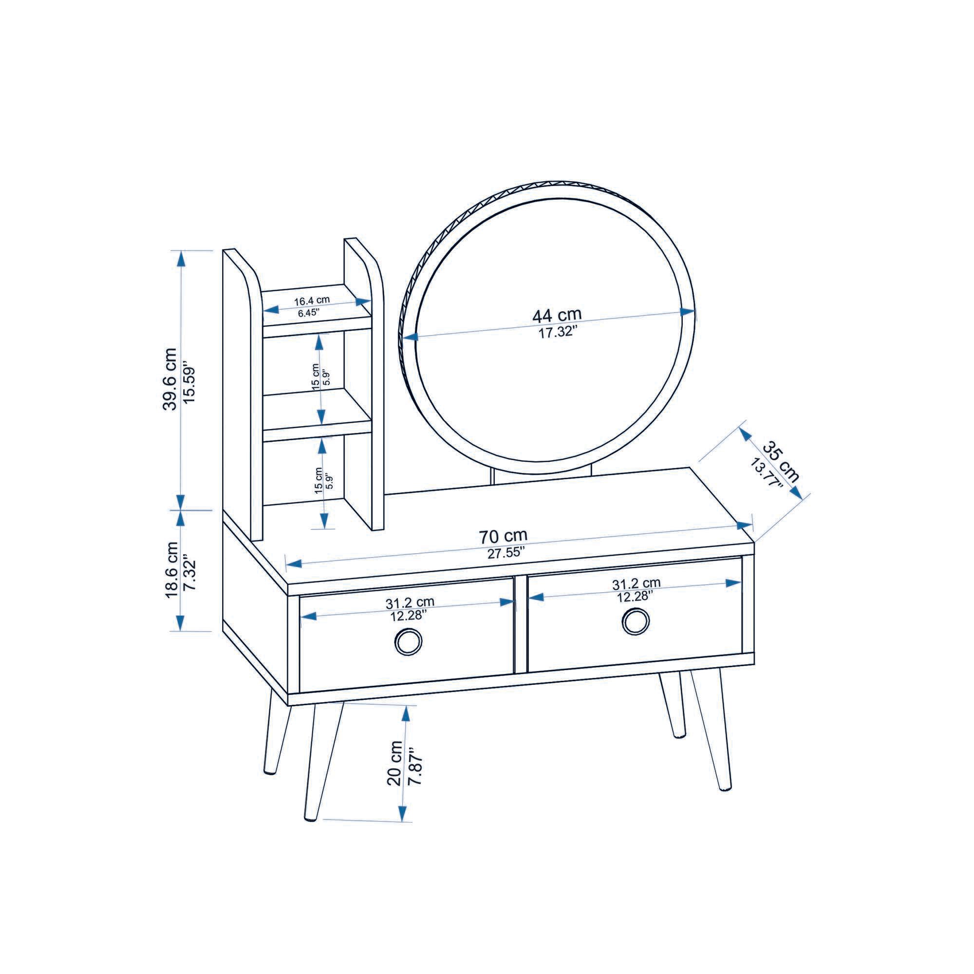 Toucador – 70cm x 35cm – Branco e Safira – Melamina