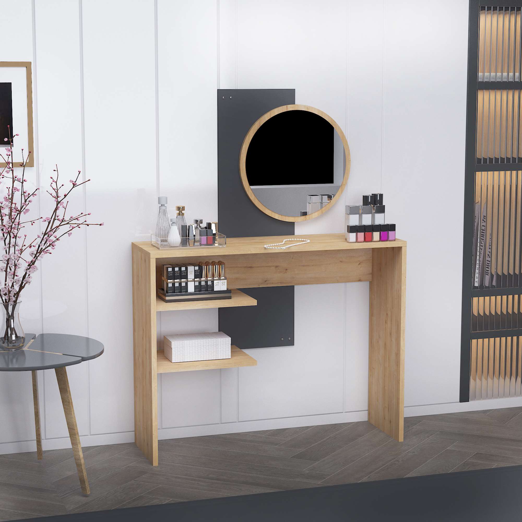 Toucador – 96 cm x 130 cm x 29,6 cm – Antracite – Melamina