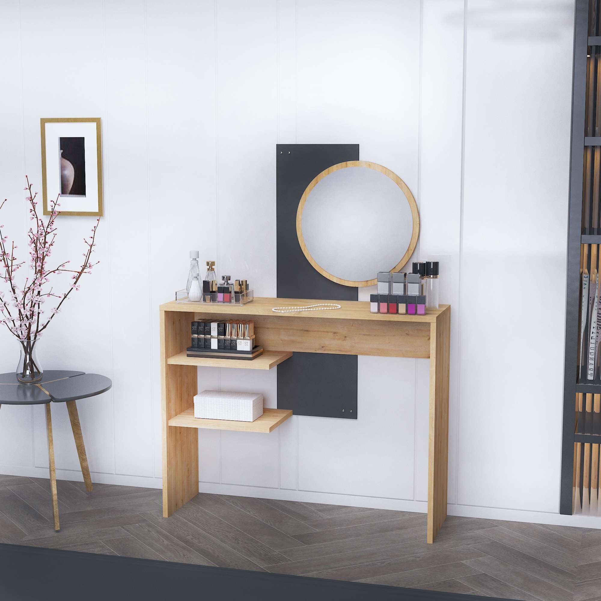 Toucador – 96 cm x 130 cm x 29,6 cm – Antracite – Melamina