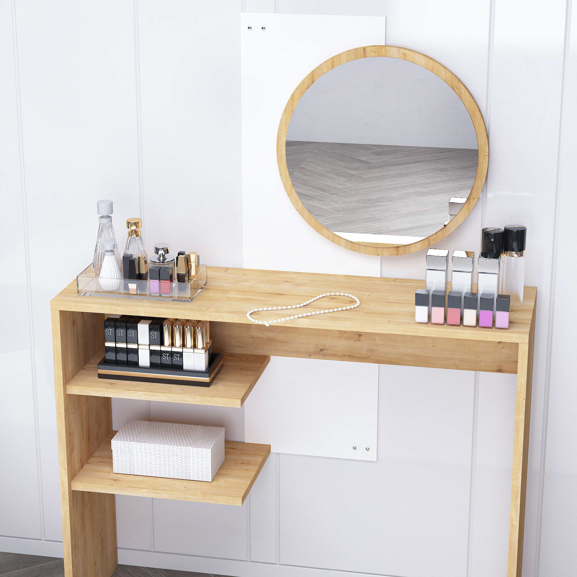 Toucador – 96 cm x 130 cm x 29,6 cm – Branco e Safira – Painel de partículas revestido em melamina