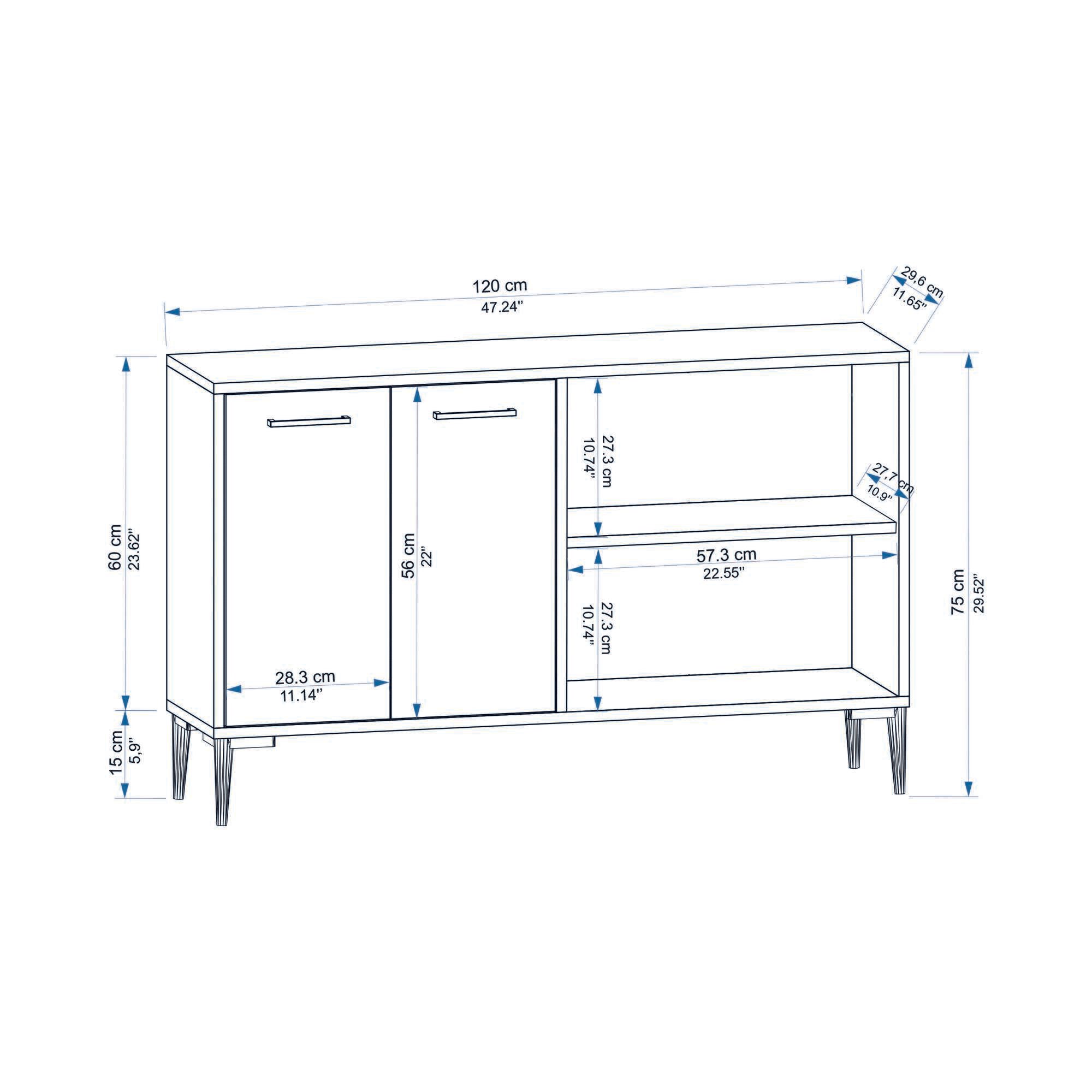 Aparador – 120 cm x 75 cm x 29,6 cm – Carvalho Safira e Branco – Aglomerado