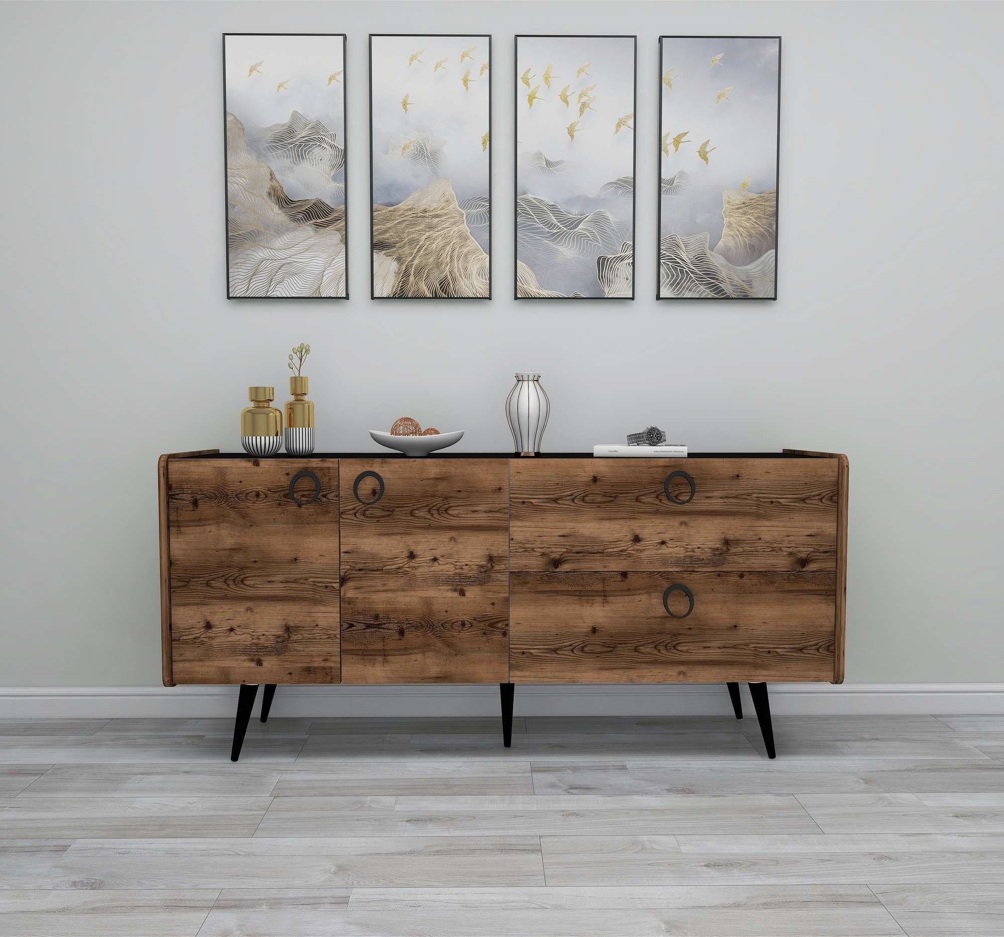 Aparador – 62,9x75x40 cm – Nogueira e Preto – Aglomerado