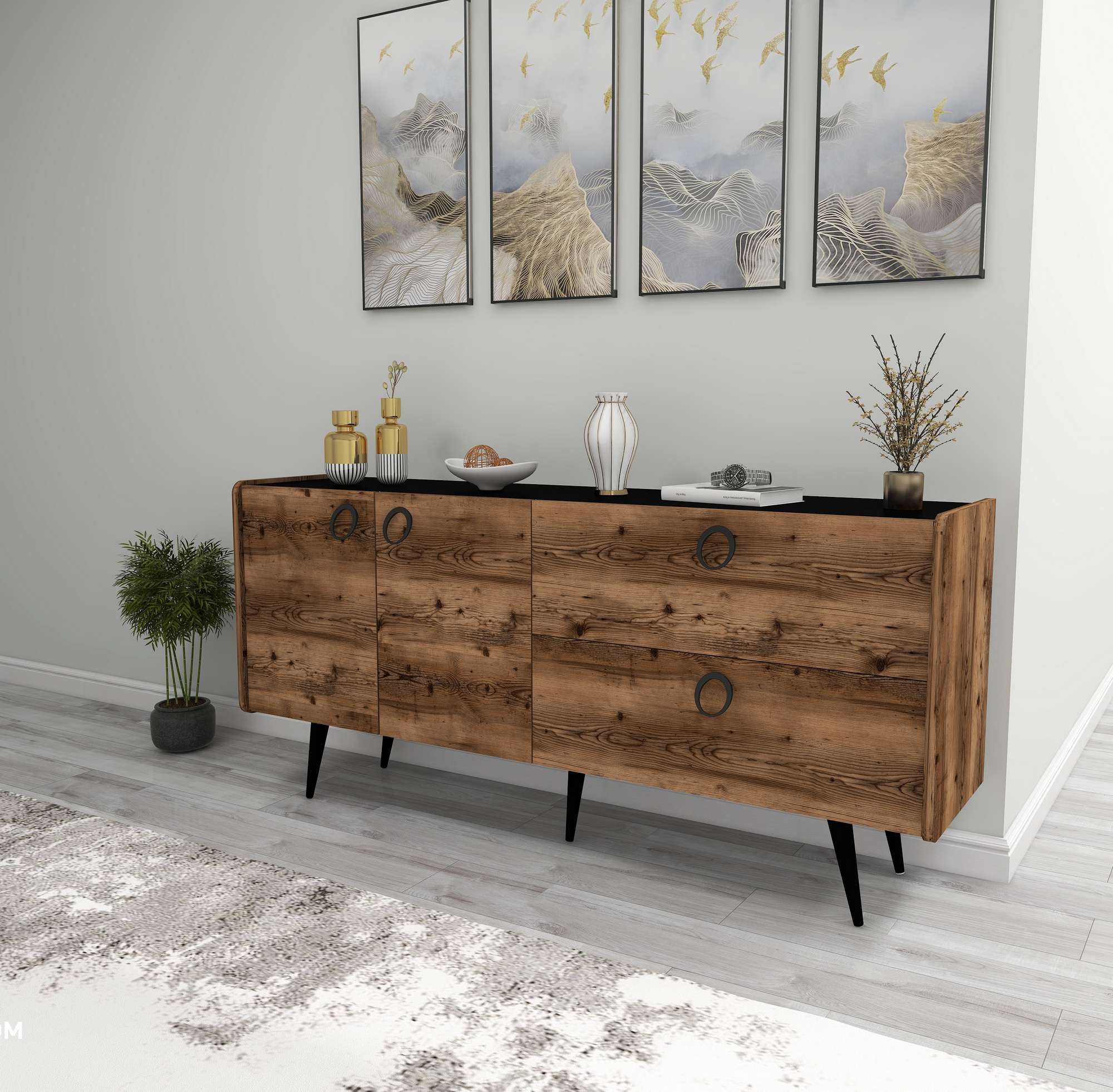 Aparador – 62,9x75x40 cm – Nogueira e Preto – Aglomerado