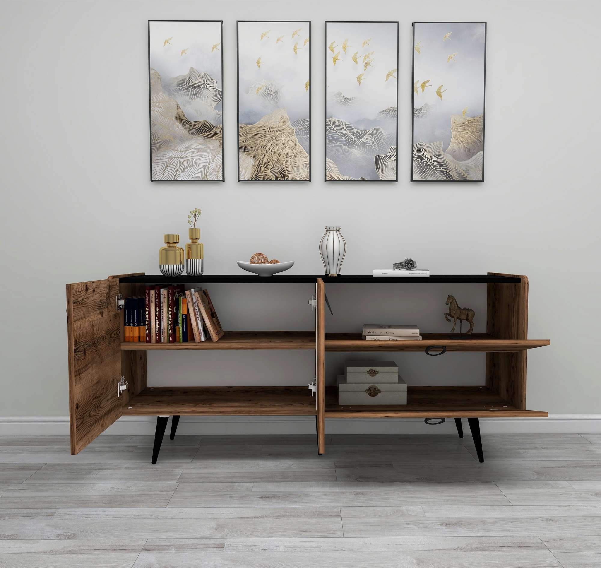 Aparador – 62,9x75x40 cm – Nogueira e Preto – Aglomerado