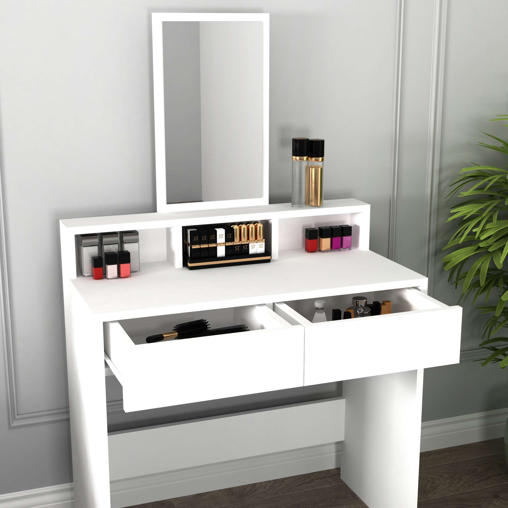Toucador – 80 cm x 85,9 cm x 40 cm – Branco – Painel de partículas revestido em melamina
