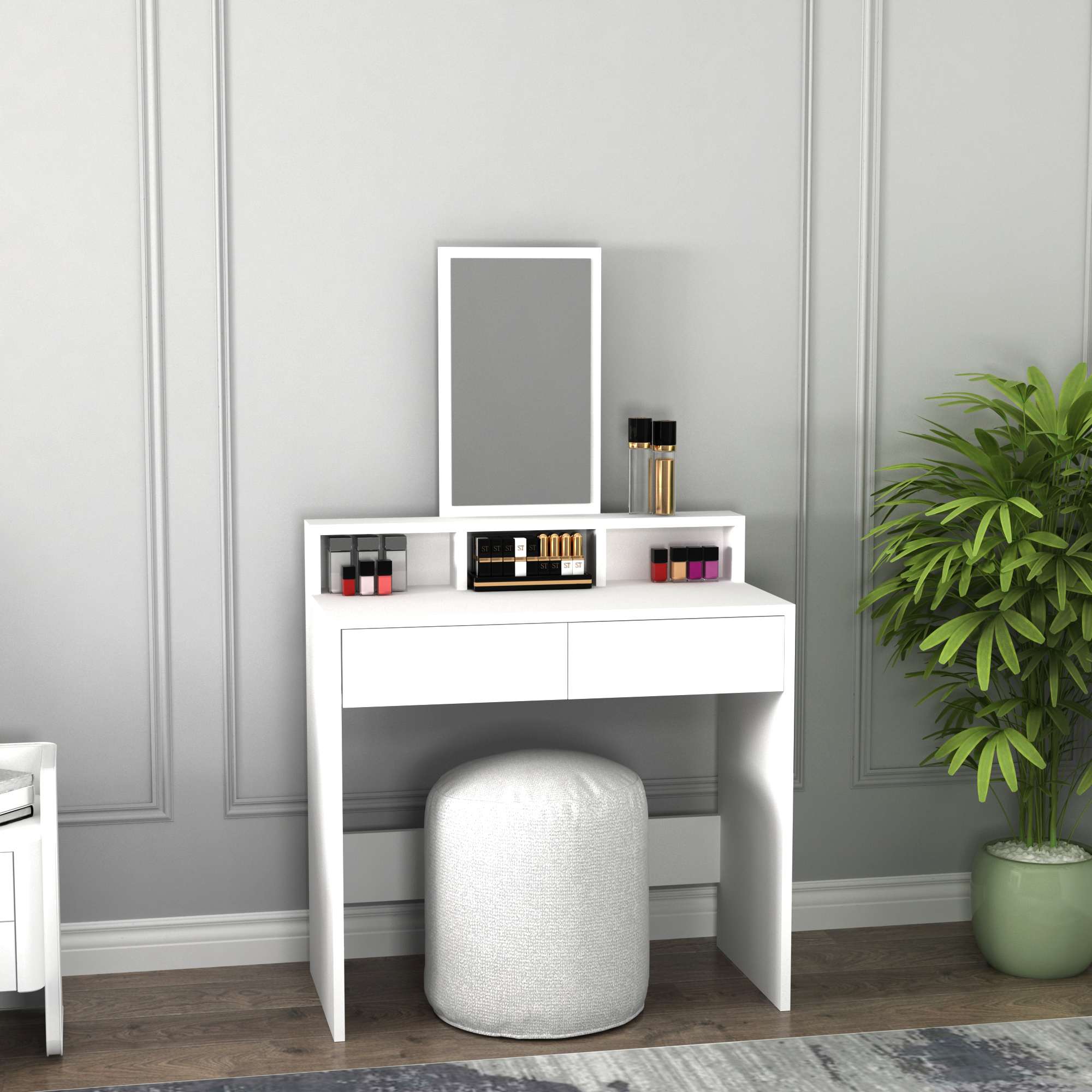 Toucador – 80 cm x 85,9 cm x 40 cm – Branco – Painel de partículas revestido em melamina
