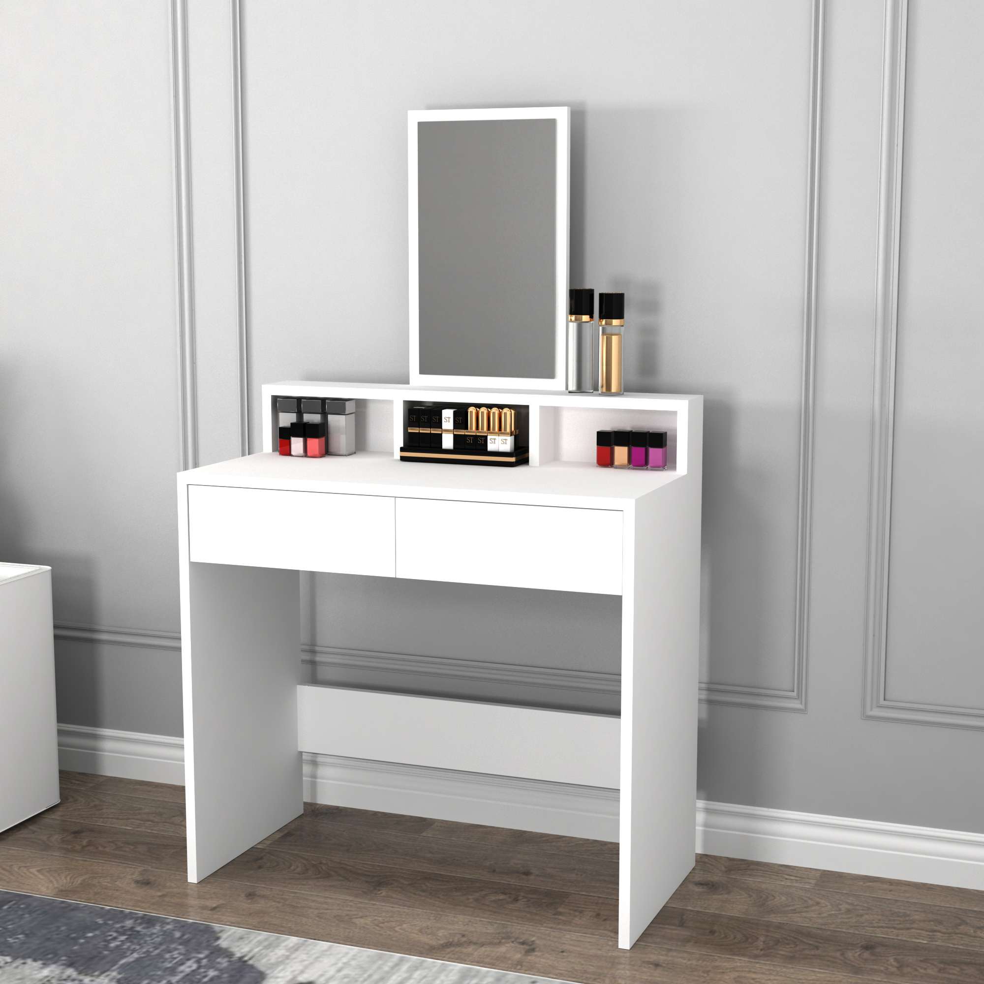Toucador – 80 cm x 85,9 cm x 40 cm – Branco – Painel de partículas revestido em melamina