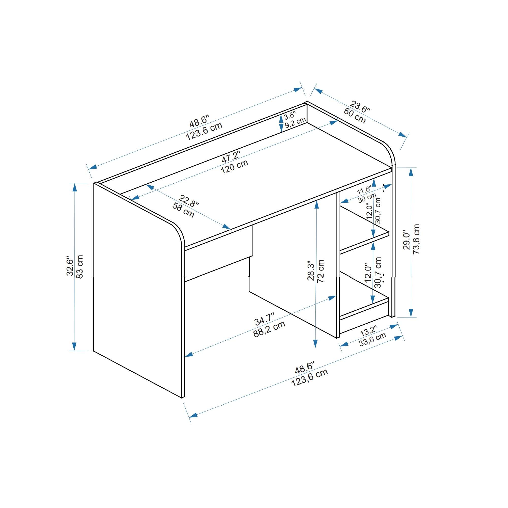 Secretária de Estudo – 123,6 cm x 83 cm x 60 cm – Branca – Aglomerado