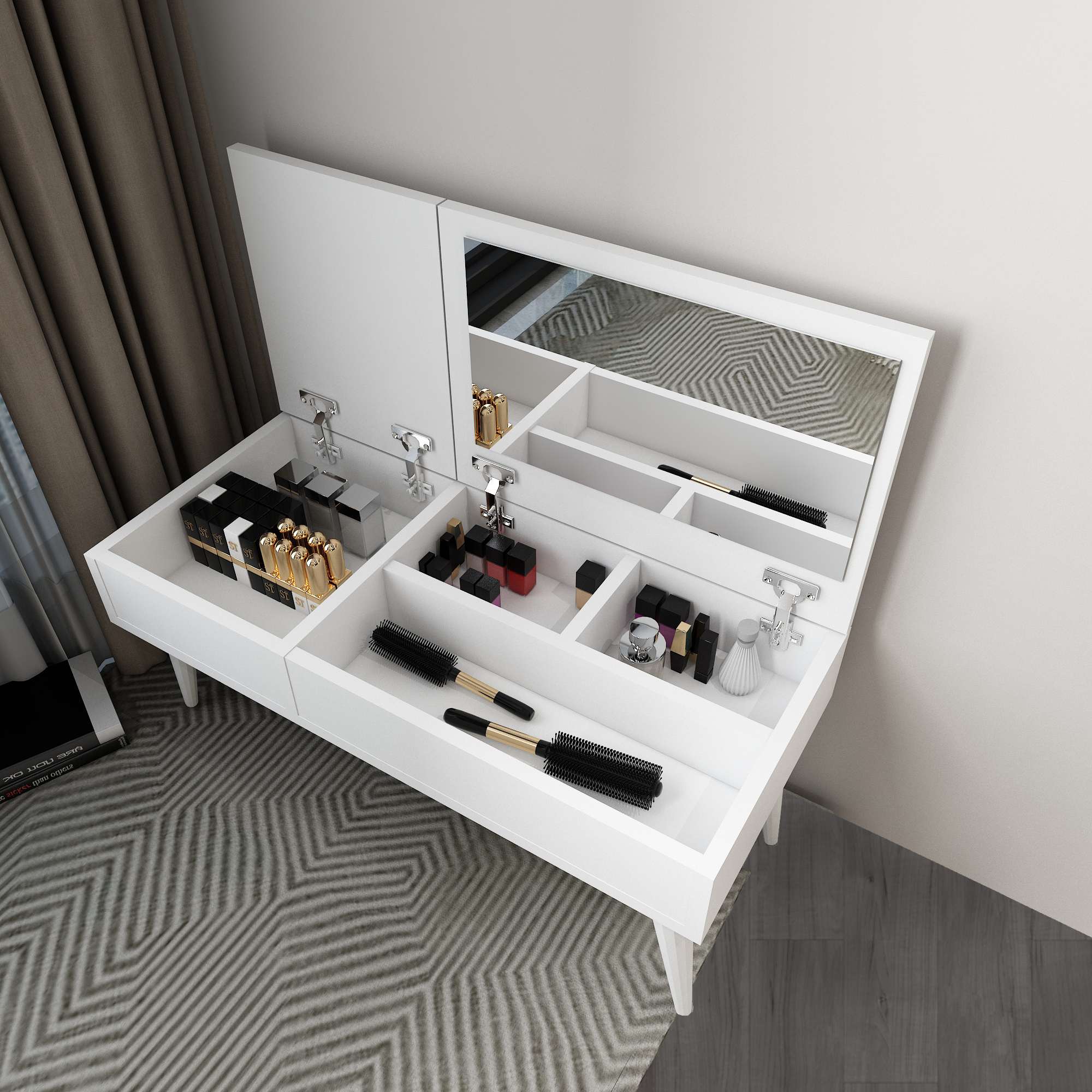 Toucador – 79,4 cm x 31 cm x 35 cm – Branco – Painel de partículas revestido em melamina