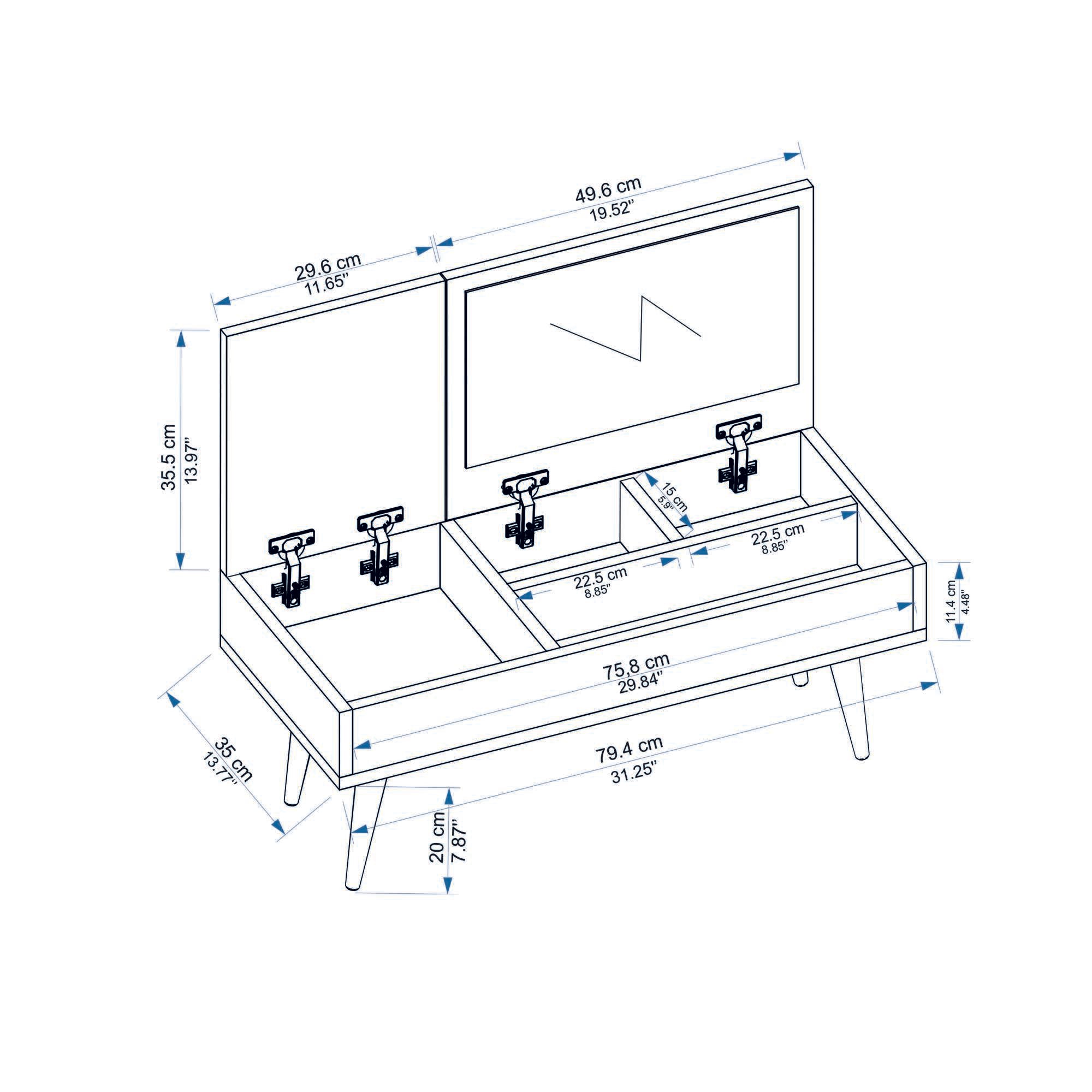 Toucador – 79,4 cm x 31 cm x 35 cm – Branco – Painel de partículas revestido em melamina