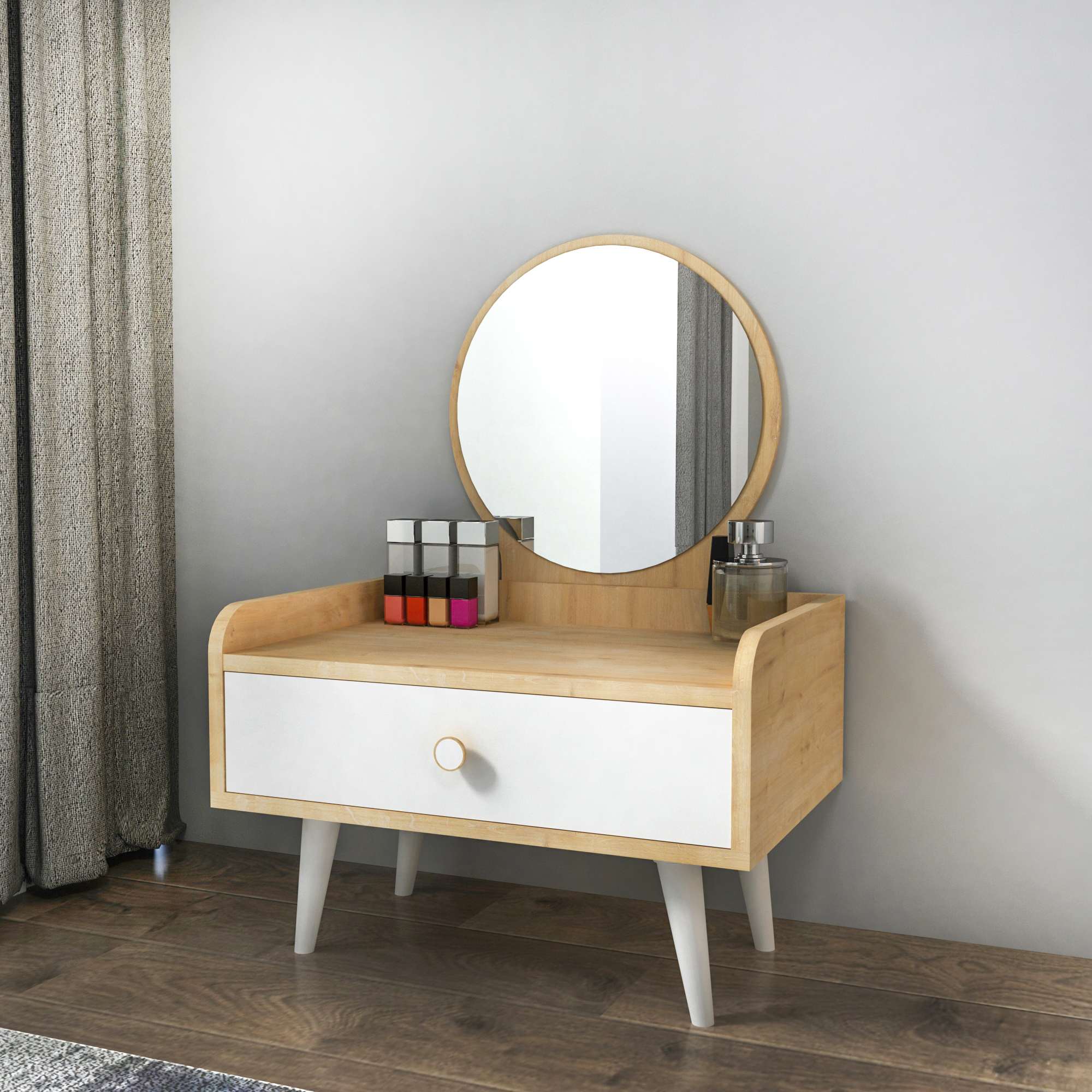Toucador – 60 cm x 41,8 cm x 40 cm – Branco e Safira – Painel de partículas revestido em melamina