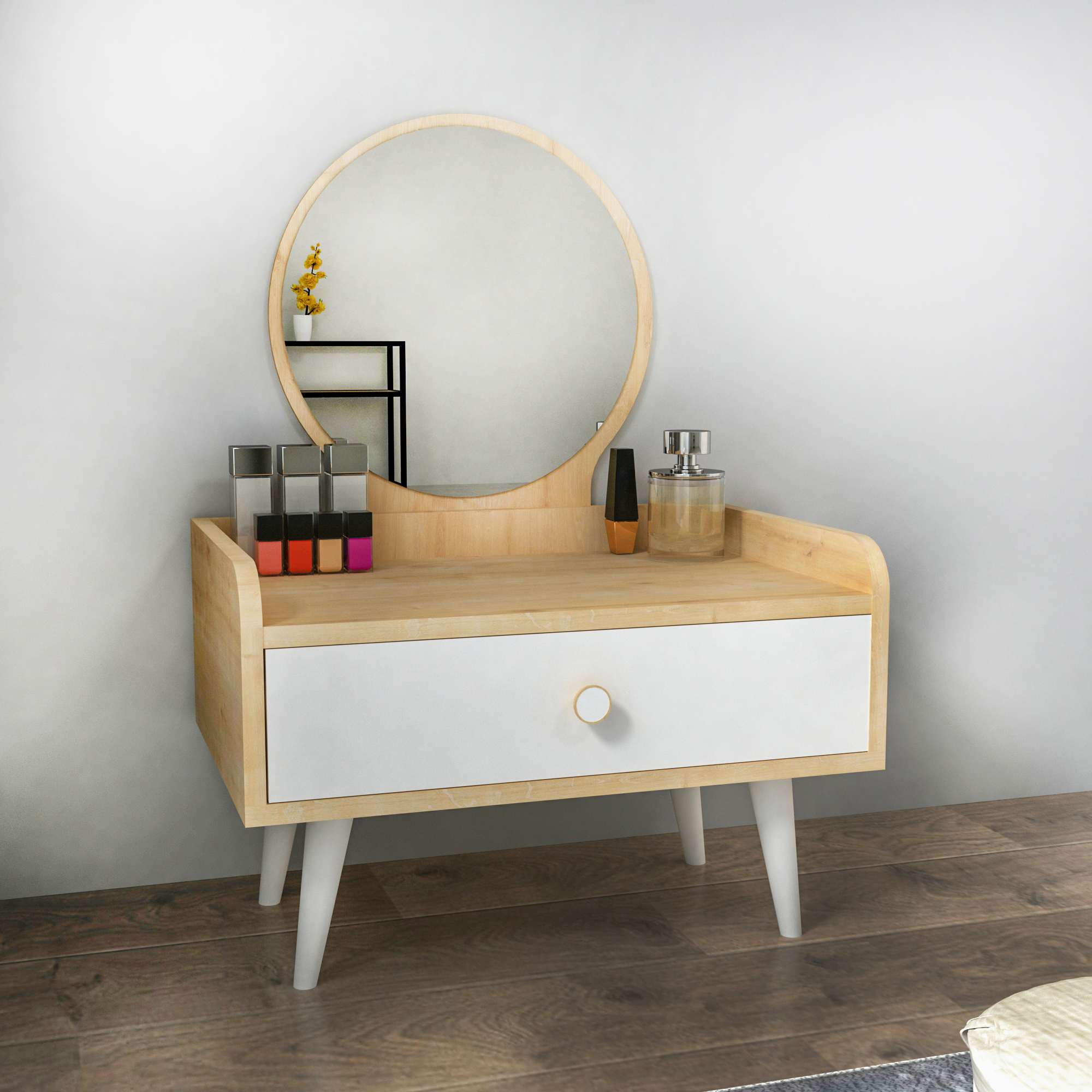 Toucador – 60 cm x 41,8 cm x 40 cm – Branco e Safira – Painel de partículas revestido em melamina