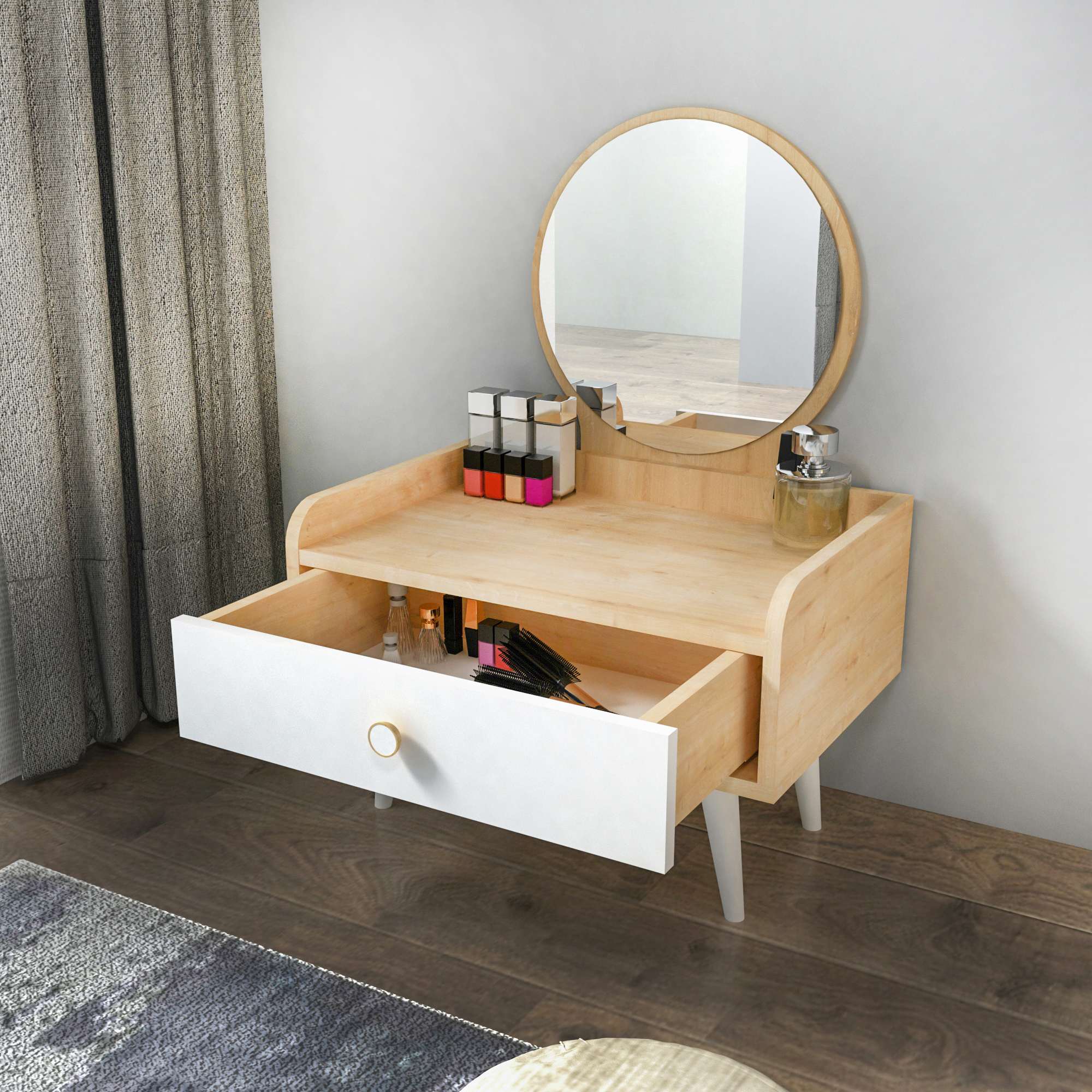 Toucador – 60 cm x 41,8 cm x 40 cm – Branco e Safira – Painel de partículas revestido em melamina