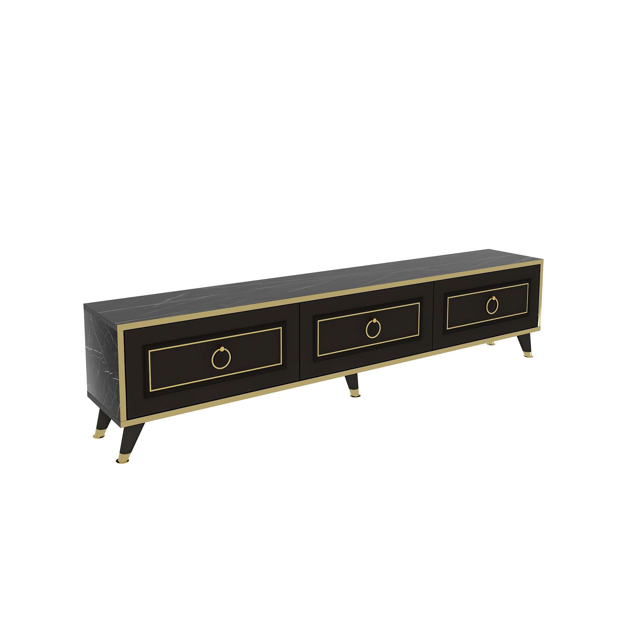 Móvel de TV – 180 cm x 45,5 cm x 29,5 cm – Preto e Dourado – Aglomerado revestido de melamina