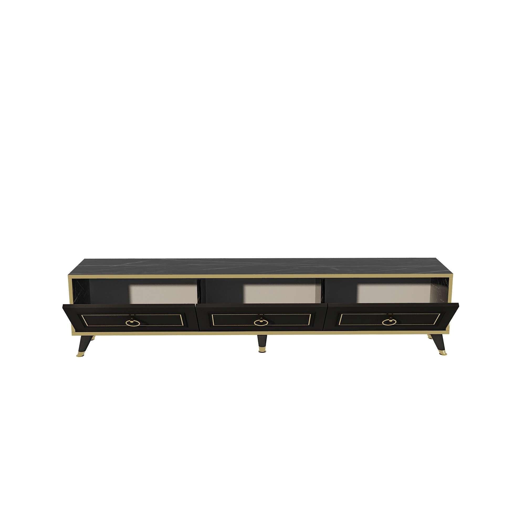 Móvel de TV – 180 cm x 45,5 cm x 29,5 cm – Preto e Dourado – Aglomerado revestido de melamina