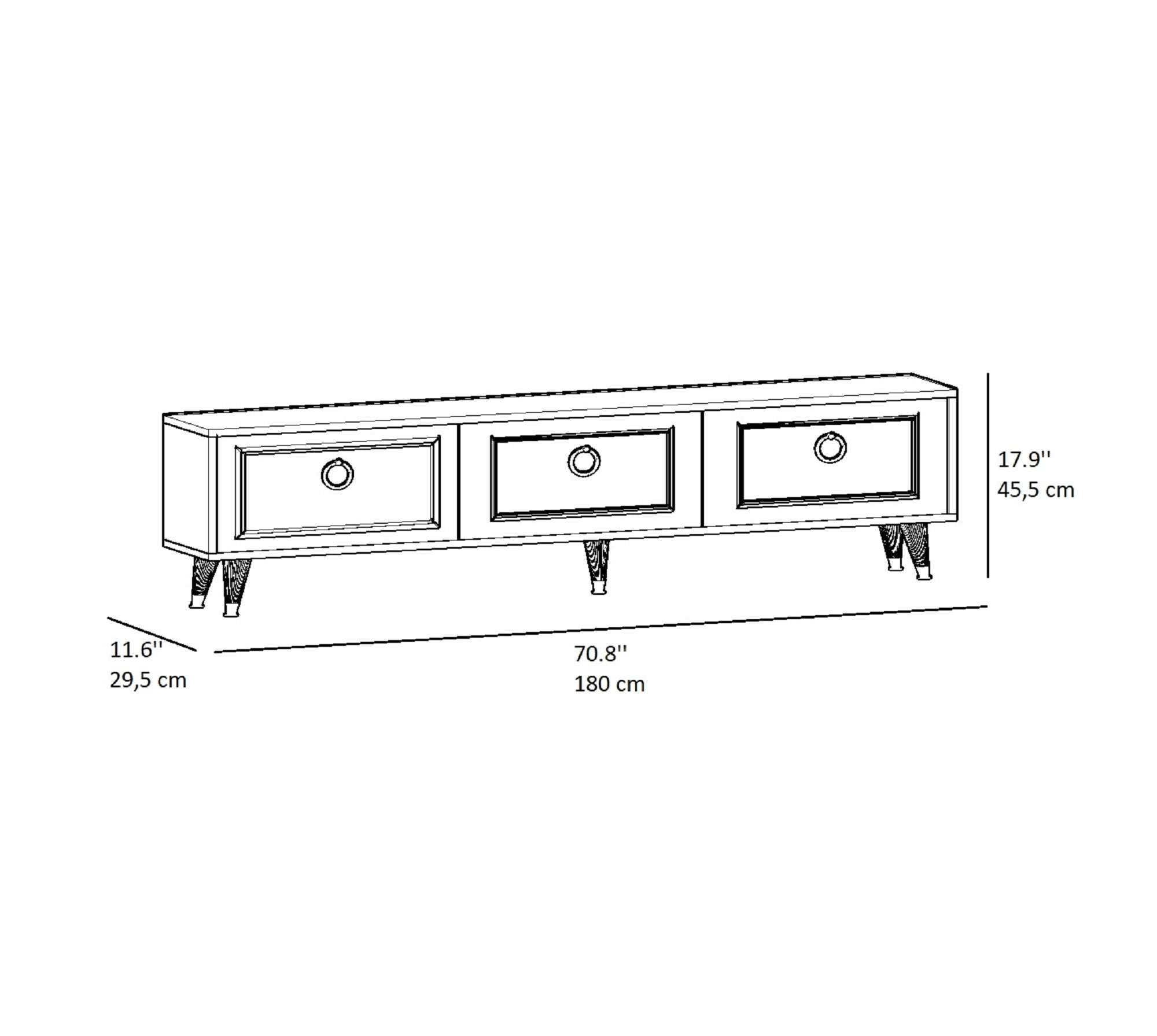 Móvel de TV – 180 cm x 45,5 cm x 29,5 cm – Preto e Dourado – Aglomerado revestido de melamina