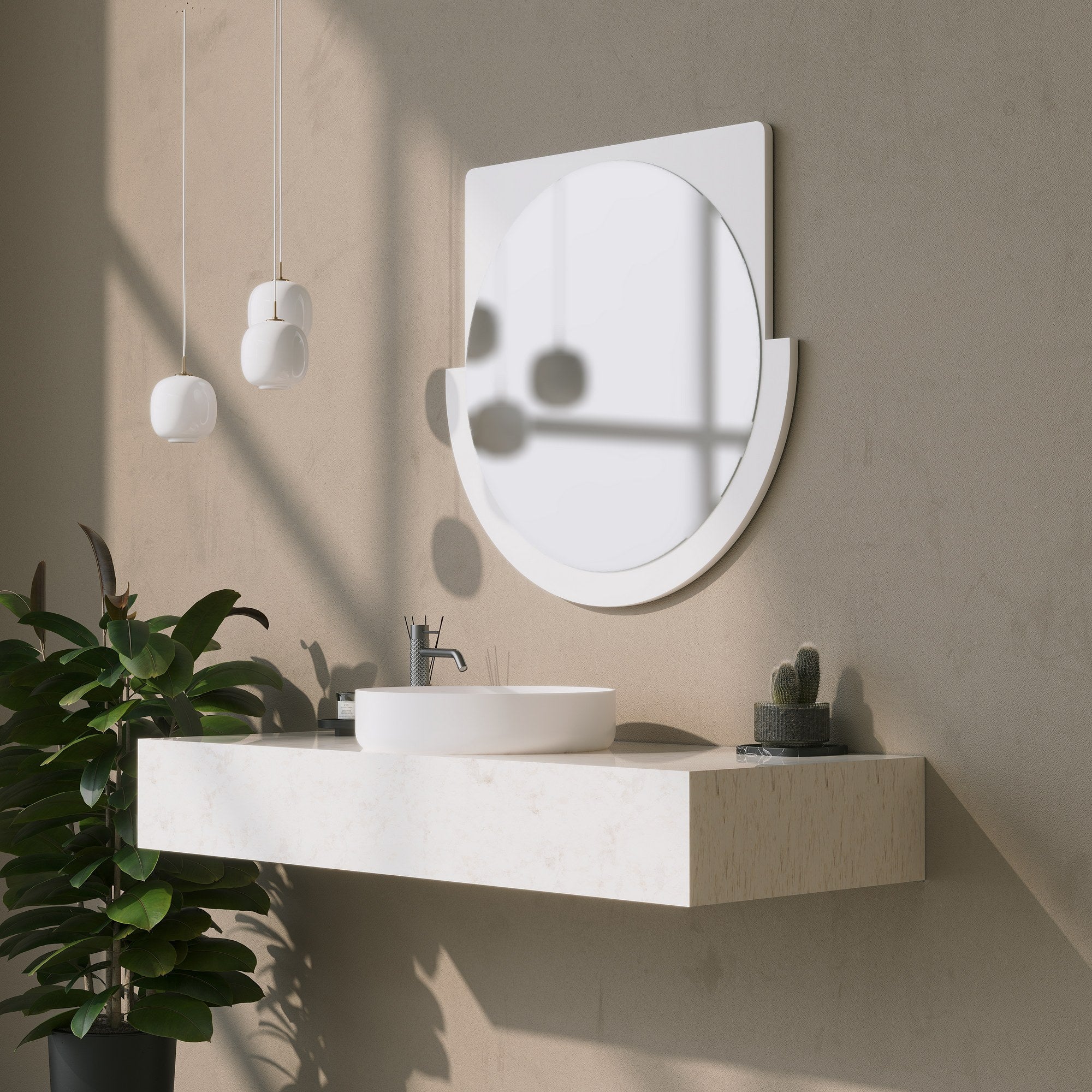 Espelho decorativo elegante, branco, 65 x 2 x 70 cm | 100% papelão, 18 mm de espessura | Perfeito para decoração moderna e espaços elegantes