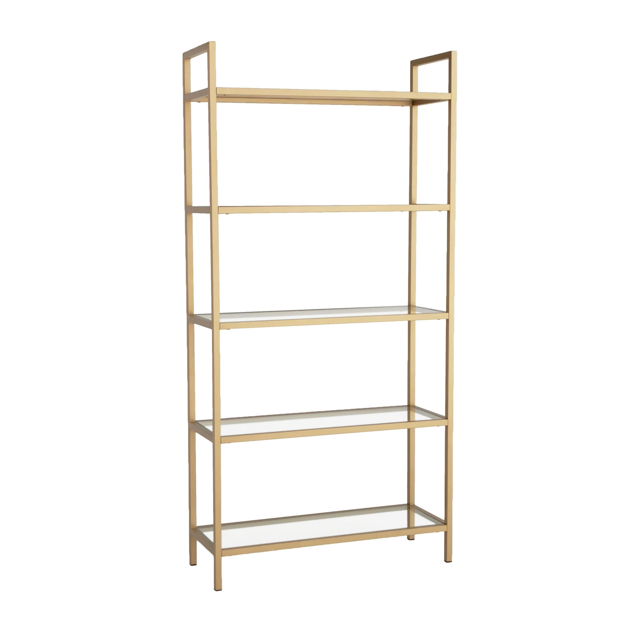 Estante moderna dourada, 80 cm x 165 cm x 30 cm | Estrutura 100% em vidro temperado e metal, montável na parede, capacidade para 35 kg, design elegante e funcional