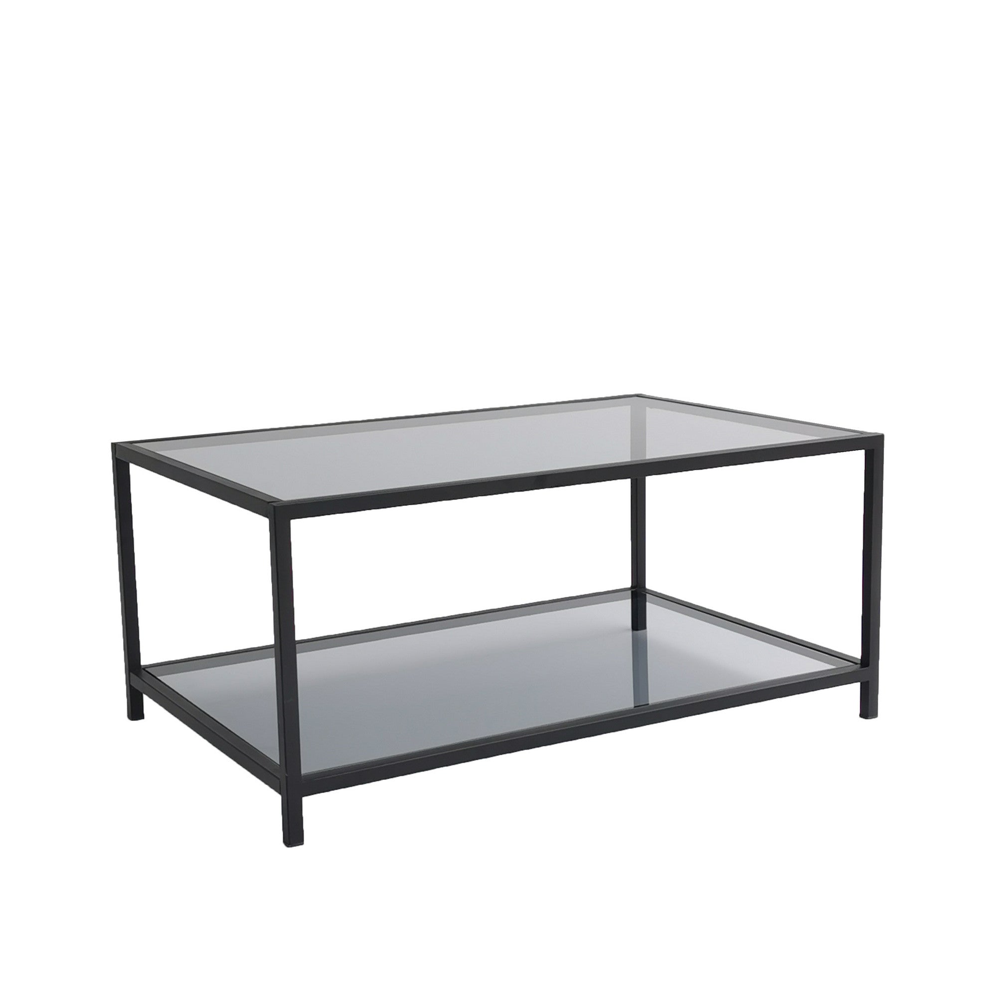 Mesa de Centro Moderna, Fumê e Preto, 90 x 60 x 40 cm | Vidro 100% Temperado (4 mm) e Estrutura de Metal | Design Industrial Elegante para Casa e Escritório