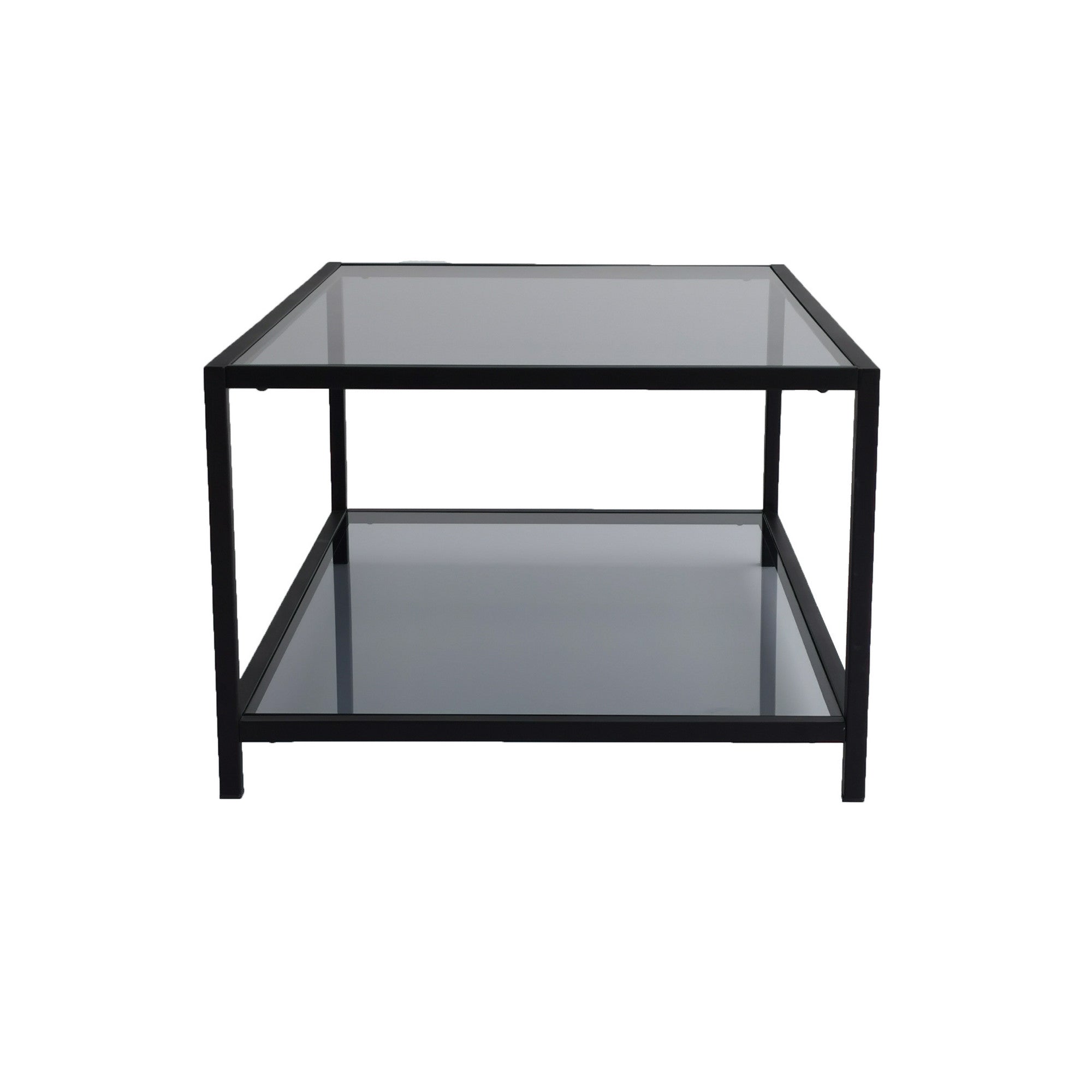 Mesa de Centro Moderna, Fumê e Preto, 90 x 60 x 40 cm | Vidro 100% Temperado (4 mm) e Estrutura de Metal | Design Industrial Elegante para Casa e Escritório