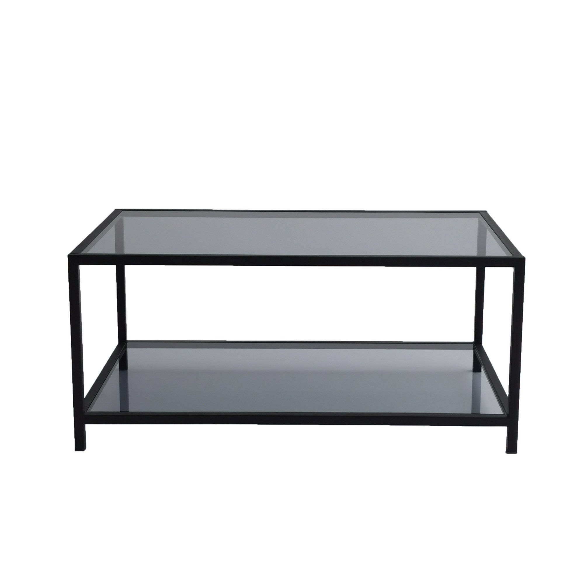 Mesa de Centro Moderna, Fumê e Preto, 90 x 60 x 40 cm | Vidro 100% Temperado (4 mm) e Estrutura de Metal | Design Industrial Elegante para Casa e Escritório