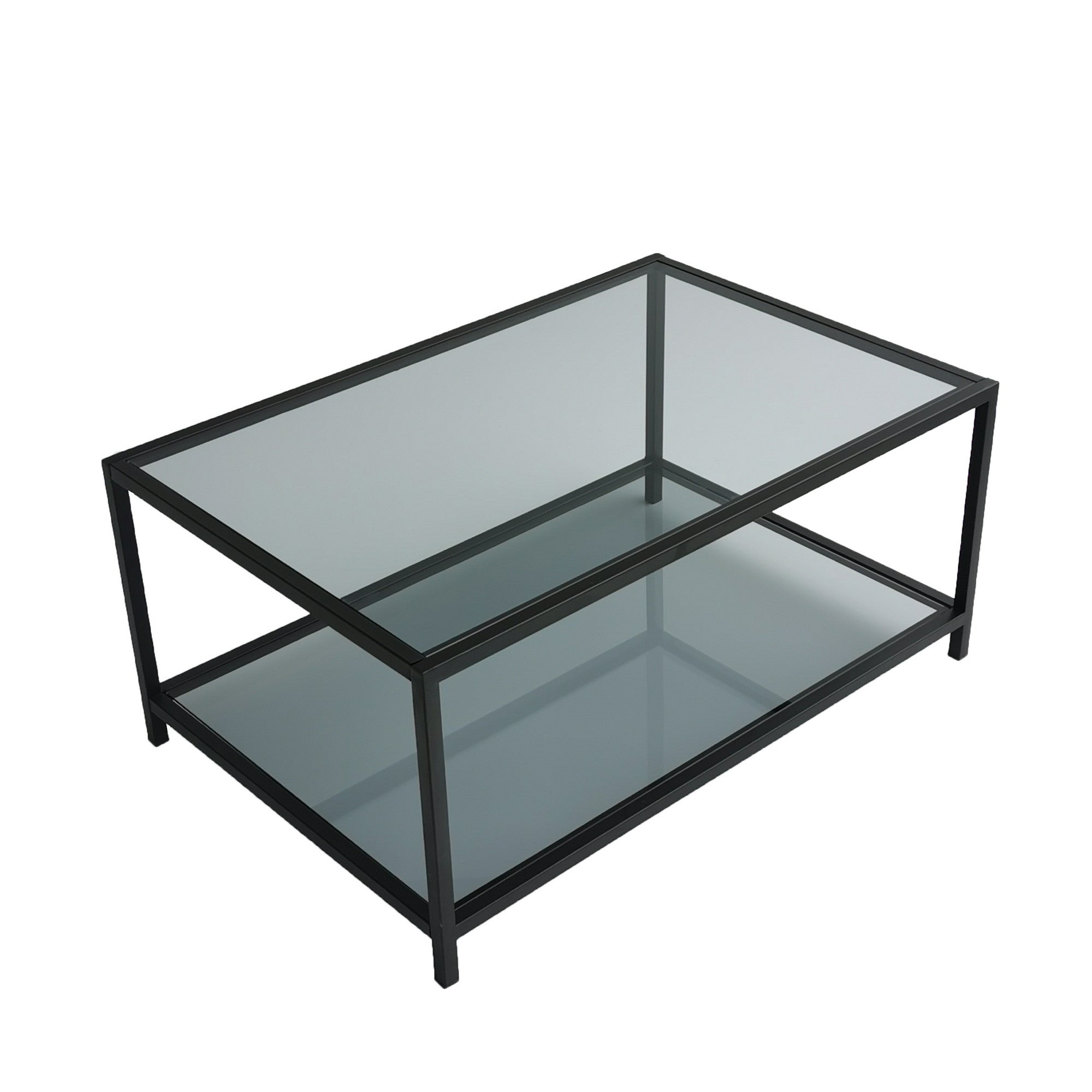 Mesa de Centro Moderna, Fumê e Preto, 90 x 60 x 40 cm | Vidro 100% Temperado (4 mm) e Estrutura de Metal | Design Industrial Elegante para Casa e Escritório