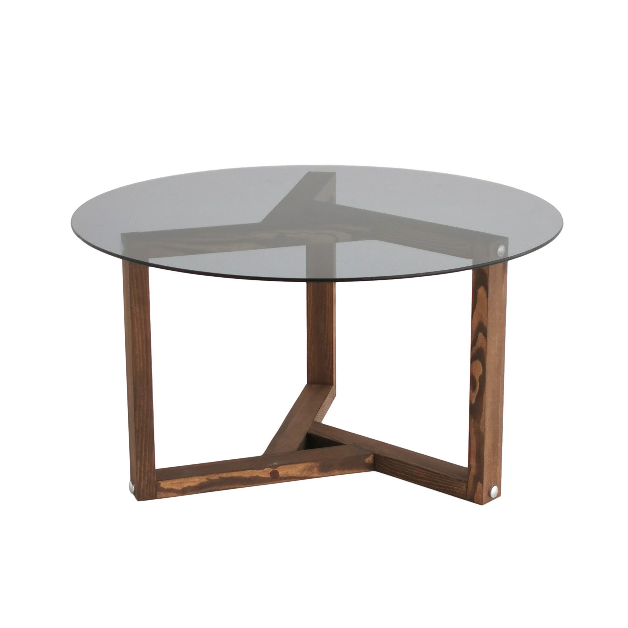 Mesa de Centro Moderna, Cor Fume, 75 x 40 x 75 cm | Tampo 100% Vidro Temperado, Estrutura 100% Madeira Maciça de Pinho | Design Rústico e Tradicional Montado