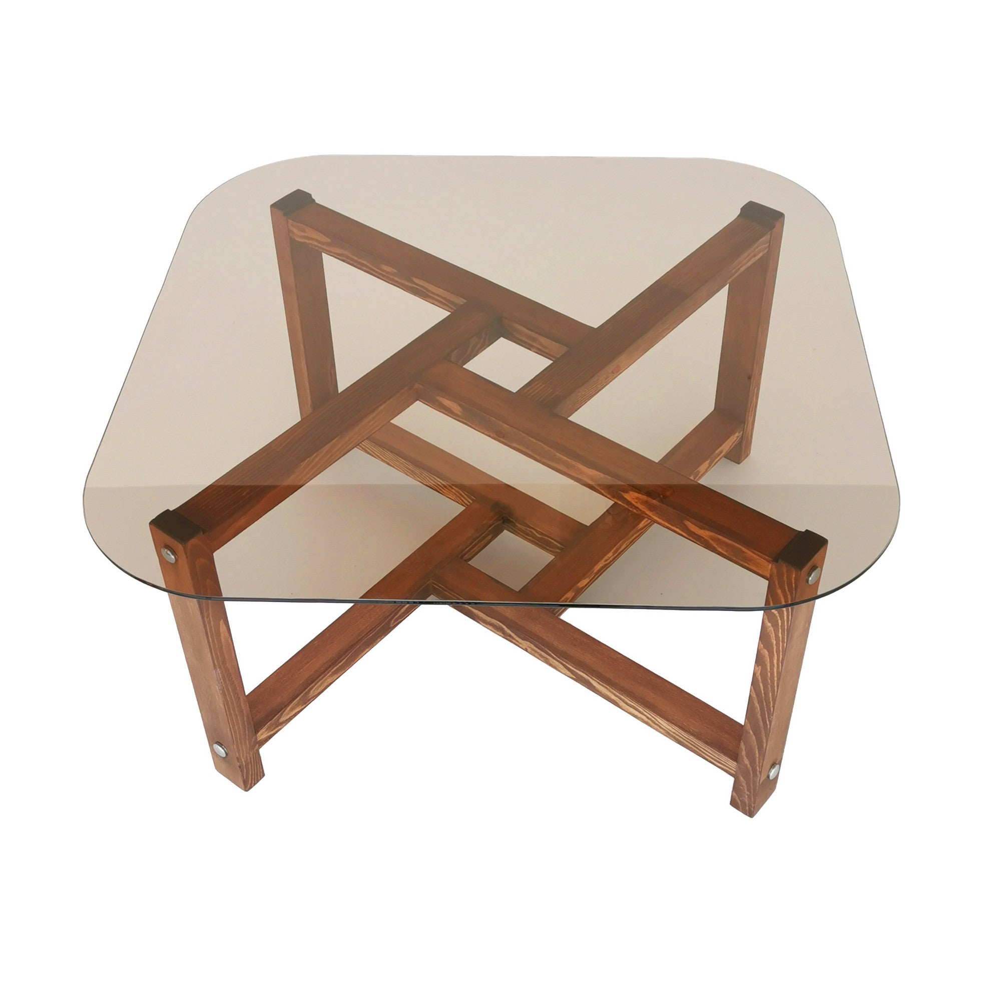 Mesa de Centro Moderna, Cor Carvalho, 80 x 40 x 80 cm | Tampo 100% Vidro Temperado, 6 mm | Estrutura em Madeira Maciça de Pinho | Elegante para Casas Rústicas e Tradicionais