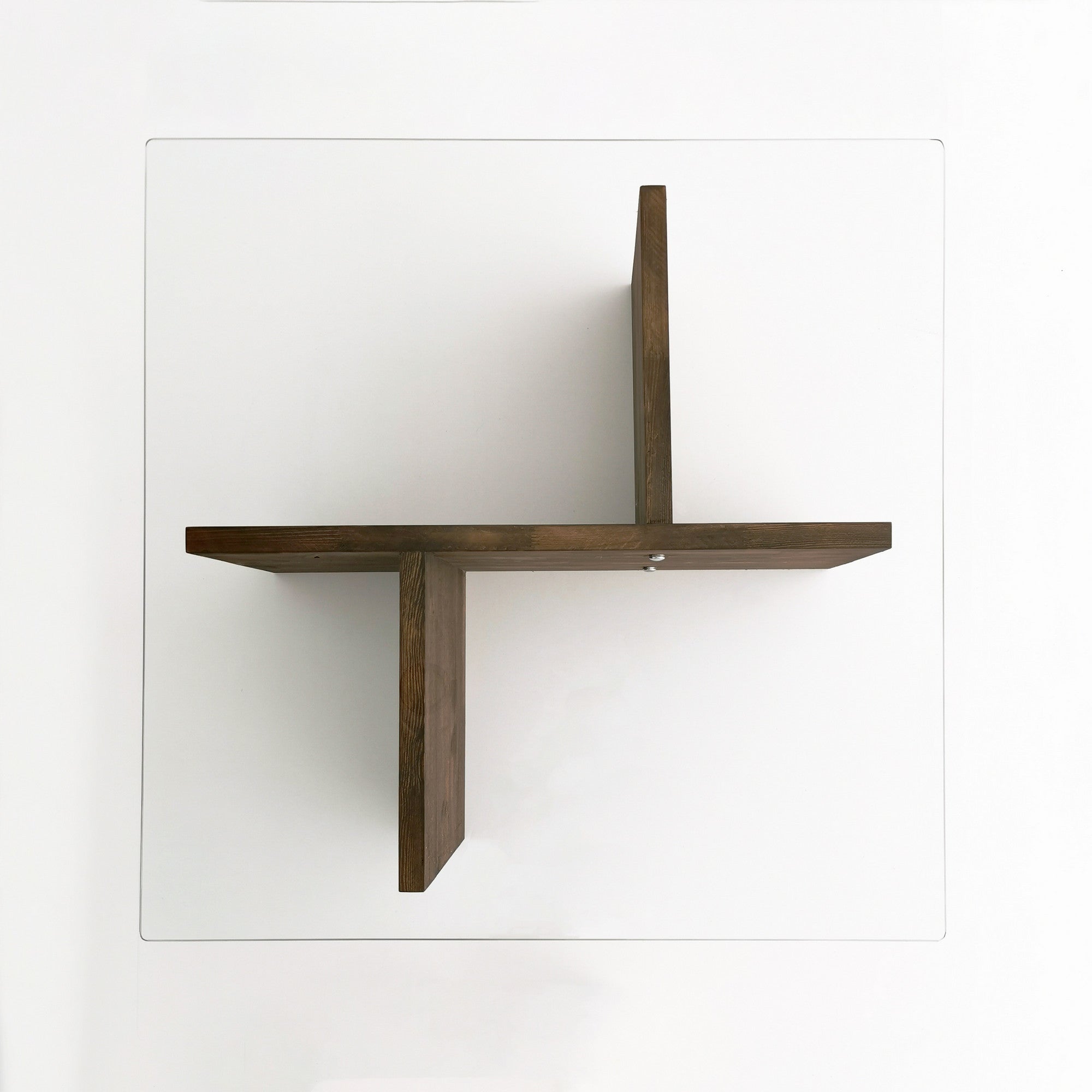 Mesa de Centro Moderna, Cor Nogueira, 90 x 35 x 90 cm | Tampo 100% Vidro Temperado, 6 mm | Estrutura em Madeira Maciça de Pinho | Elegante e Funcional para Qualquer Espaço