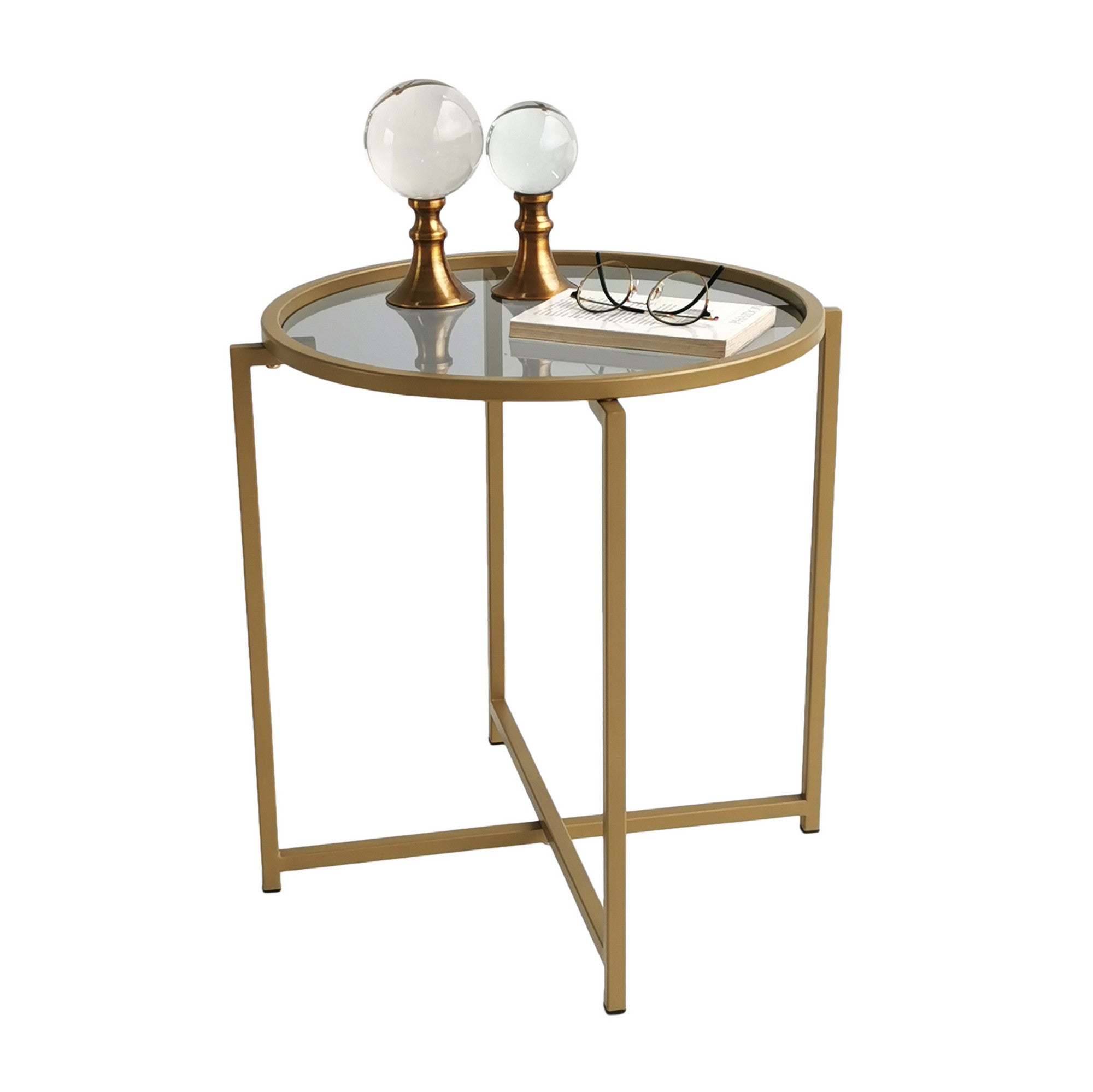 Mesa de Centro Moderna, 50x50x50 cm, Cor Dourado e Fumê | Tampo 100% Vidro Temperado, Estrutura 100% Metal | Design Elegante e Glamouroso para Qualquer Espaço