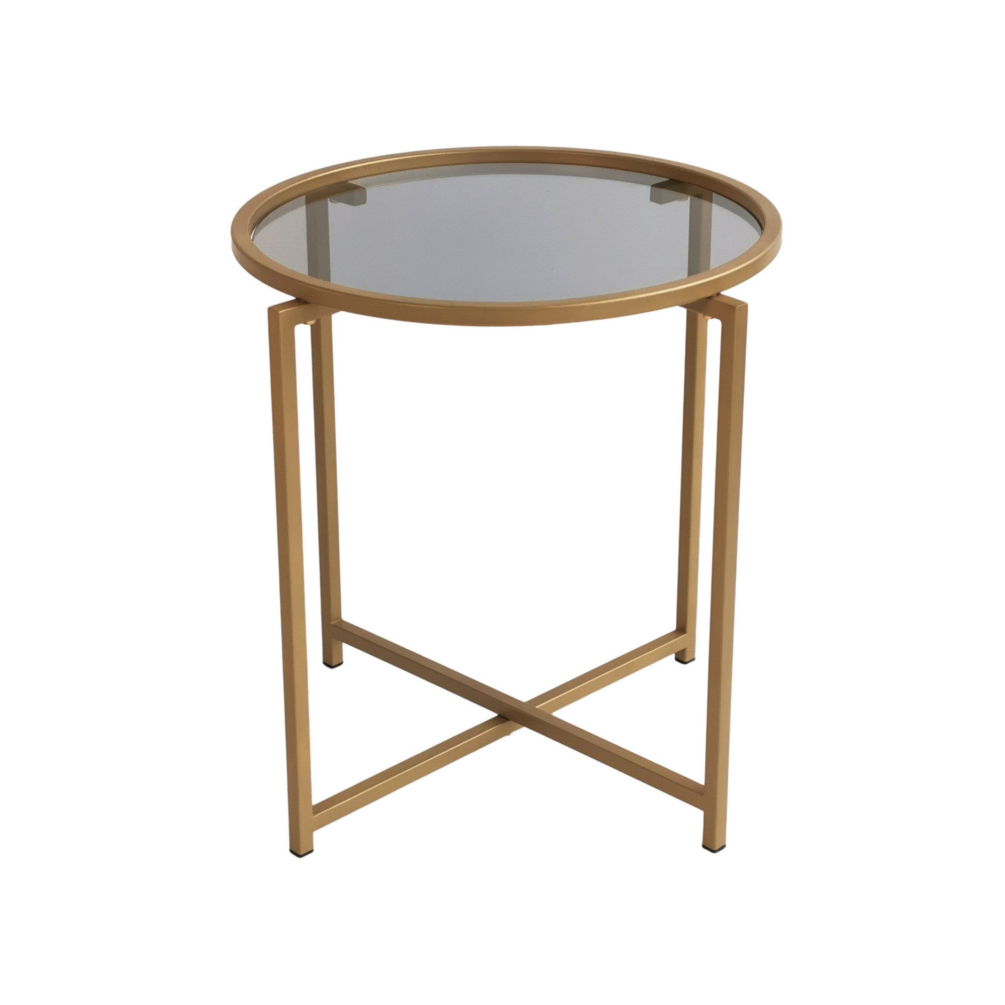 Mesa de Centro Moderna, 50x50x50 cm, Cor Dourado e Fumê | Tampo 100% Vidro Temperado, Estrutura 100% Metal | Design Elegante e Glamouroso para Qualquer Espaço