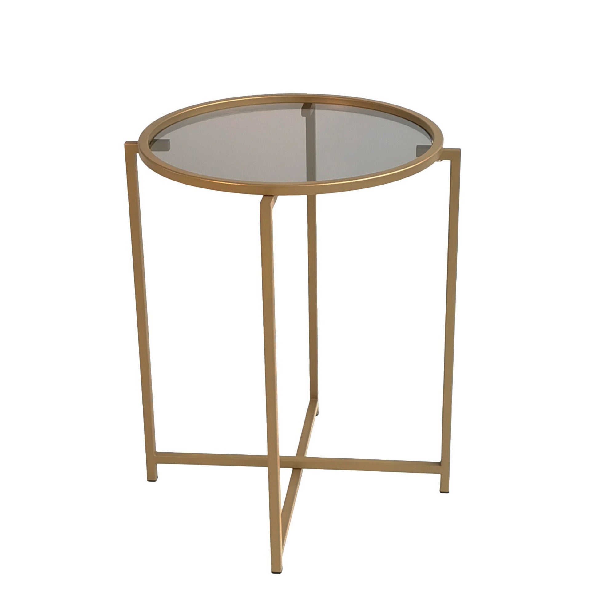 Mesa de Centro Moderna, Dourado e Fumê, 50 x 60 x 50 cm | 100% Vidro Temperado, 4 mm | Estrutura de Metal Resistente com Revestimento Eletrostático a Pó | Design Glamouroso