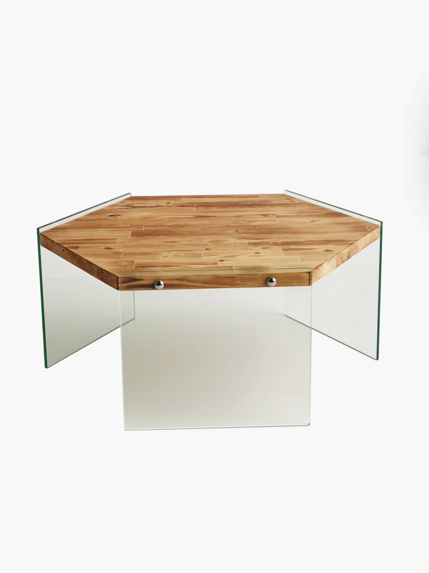 Mesa de Centro Moderna, Cor Carvalho, 80 x 35 x 70 cm | 100% Madeira Maciça de Pinho, 8 mm de Espessura, Pés de Vidro Temperado | Design Escandinavo Ecológico, Montagem Necessária