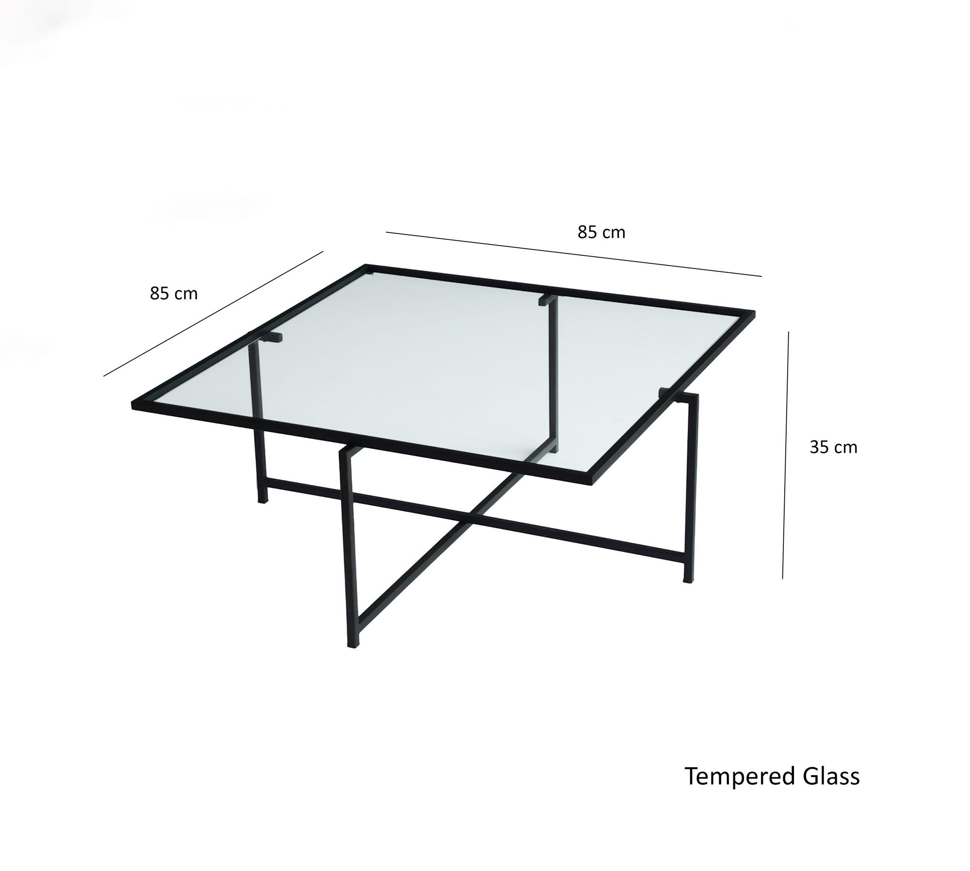 Mesa de Centro Moderna com Tampo 100% em Vidro Temperado, Pés em Metal Preto, 85 x 35 x 85 cm | Design Industrial, Resistente a Manchas, Elegante e Durável