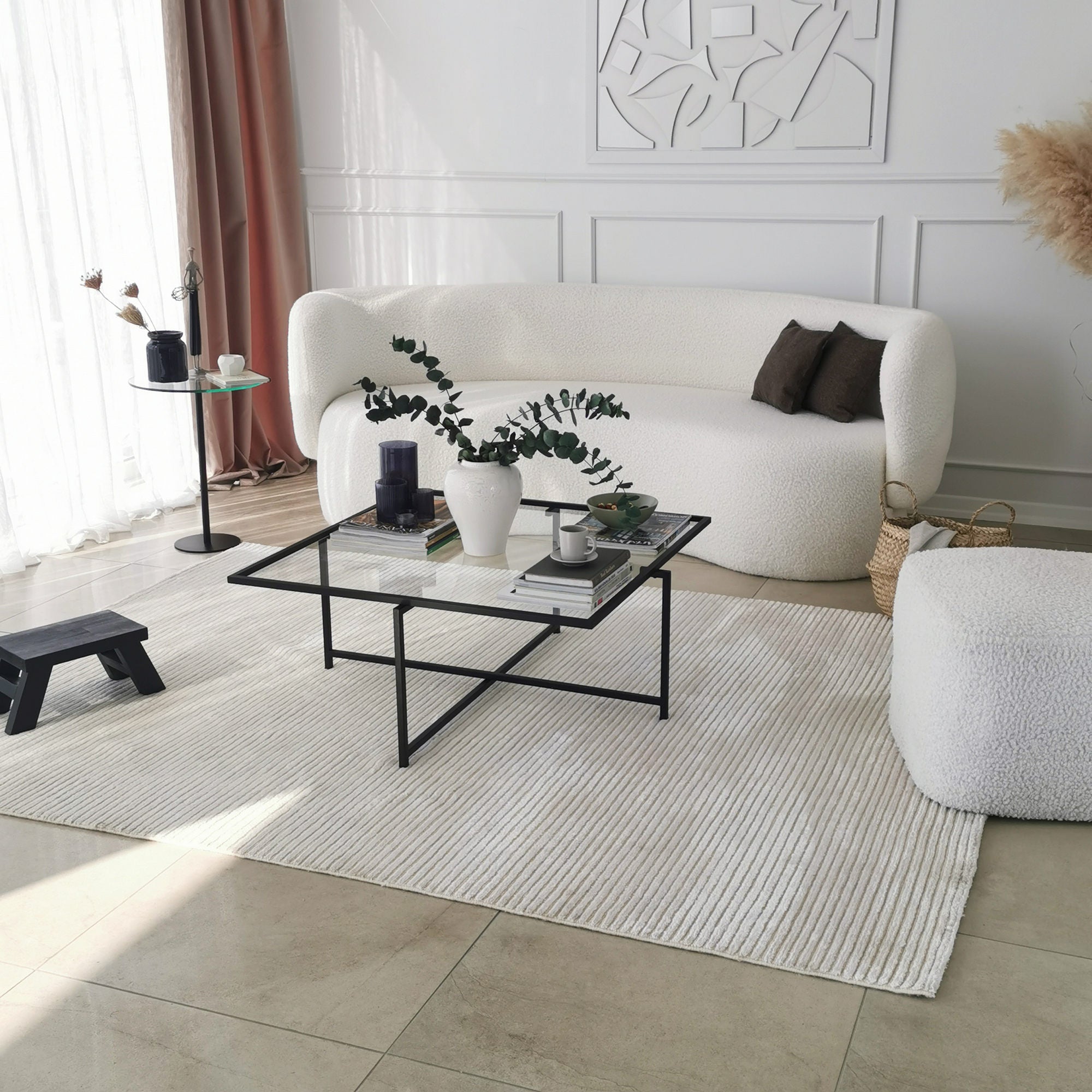 Mesa de Centro Moderna com Tampo 100% em Vidro Temperado, Pés em Metal Preto, 85 x 35 x 85 cm | Design Industrial, Resistente a Manchas, Elegante e Durável