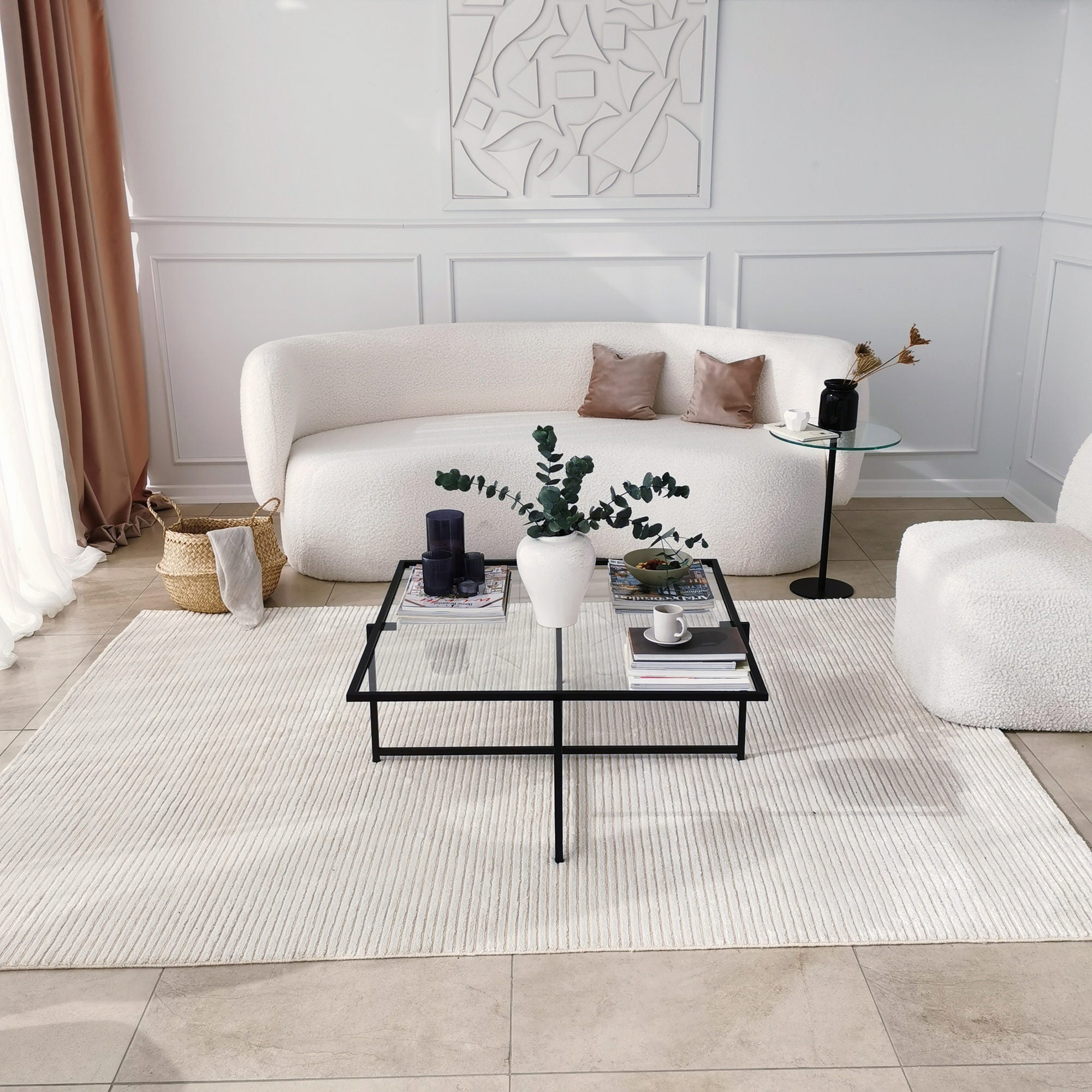 Mesa de Centro Moderna com Tampo 100% em Vidro Temperado, Pés em Metal Preto, 85 x 35 x 85 cm | Design Industrial, Resistente a Manchas, Elegante e Durável