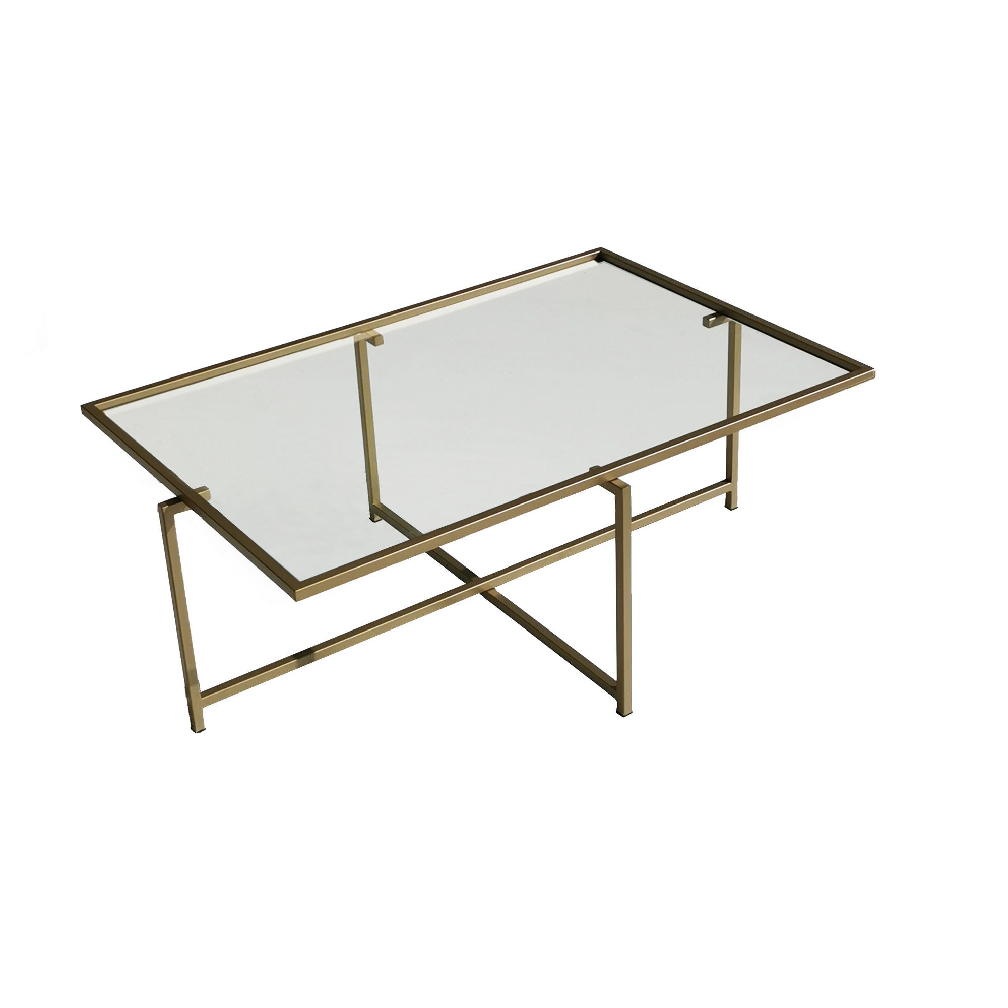 Mesa de Centro Moderna com Tampo 100% em Vidro Temperado e Pernas em Metal Dourado, 94 x 35 x 64 cm | Design Elegante e Resistente a Manchas para Espaços Glamourosos