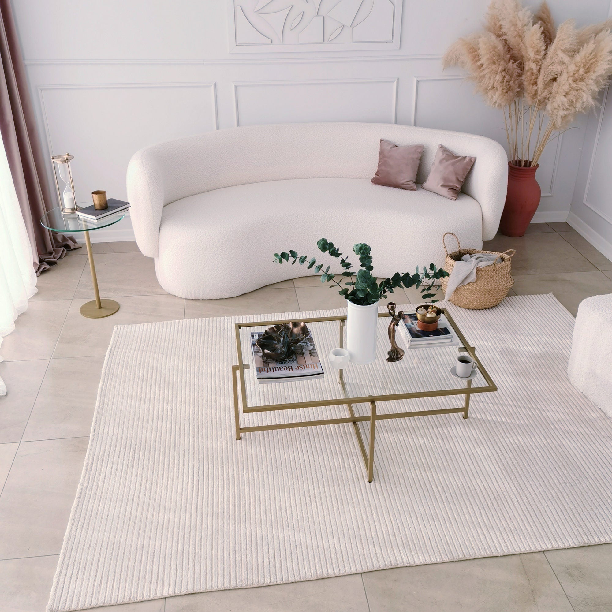 Mesa de Centro Moderna com Tampo 100% em Vidro Temperado e Pernas em Metal Dourado, 94 x 35 x 64 cm | Design Elegante e Resistente a Manchas para Espaços Glamourosos