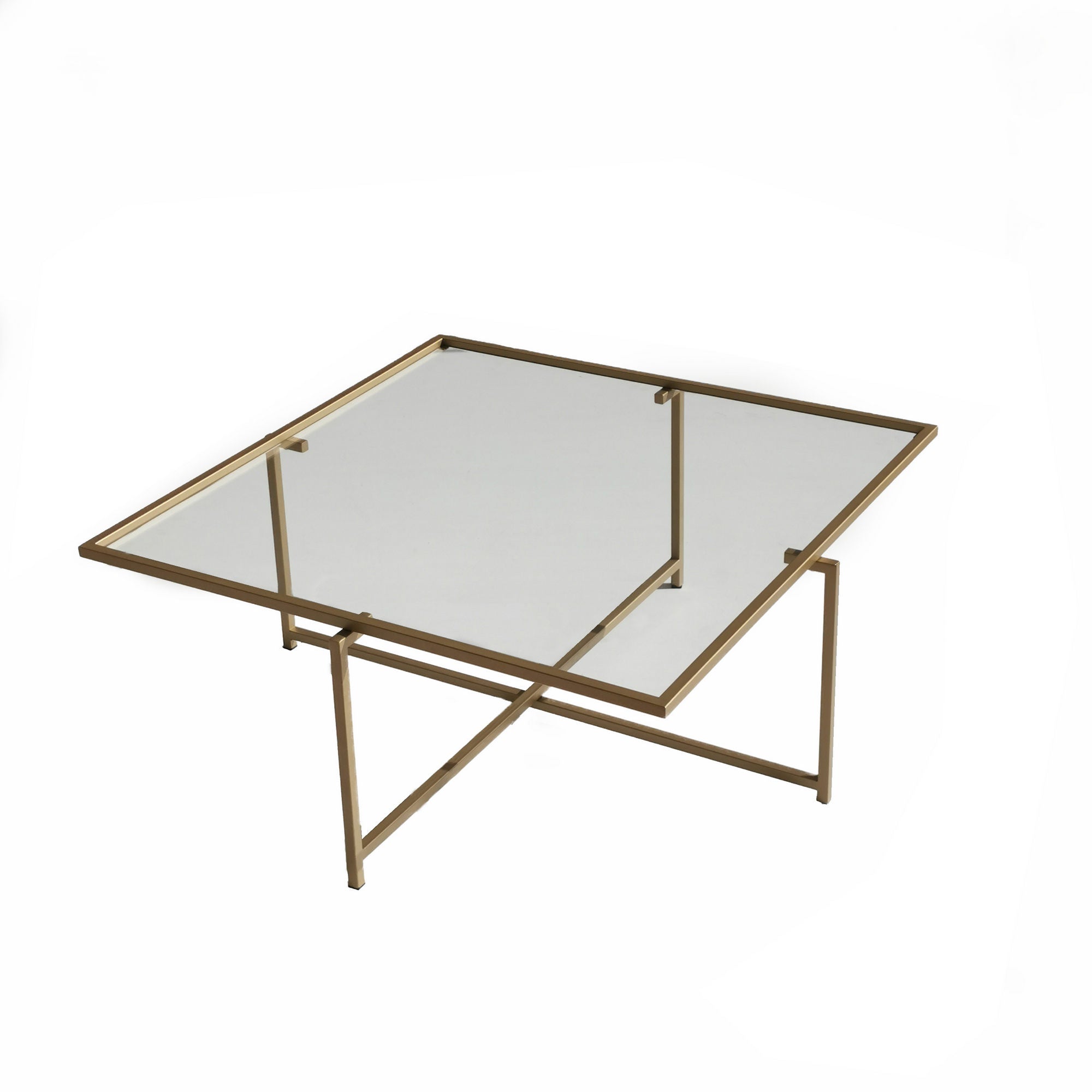 Mesa de Centro Moderna Glamour, Acabamento Dourado, 85 x 35 x 85 cm | Tampo 100% Vidro Temperado, Pés de Metal, Antimanchas | Elegante e Funcional para Espaços de Convivência