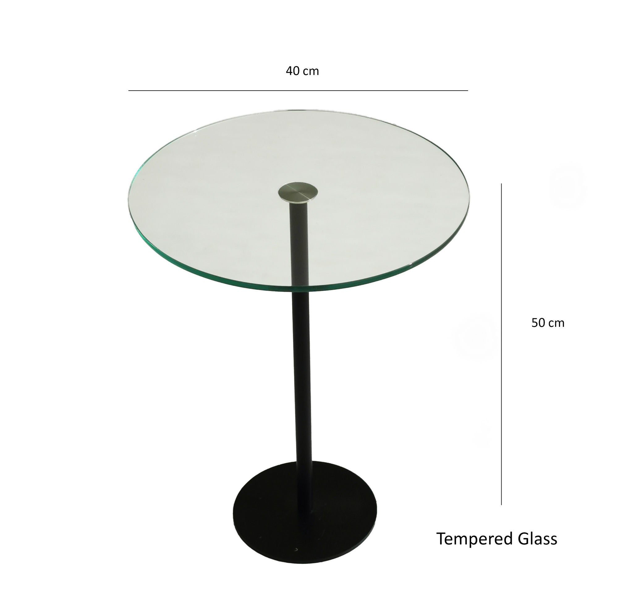 Mesa de Centro Moderna, Preta, 40 x 50 x 40 cm | Tampo 100% Vidro Temperado, Pés de Metal, Antimanchas | Design Industrial Elegante para Casa e Escritório