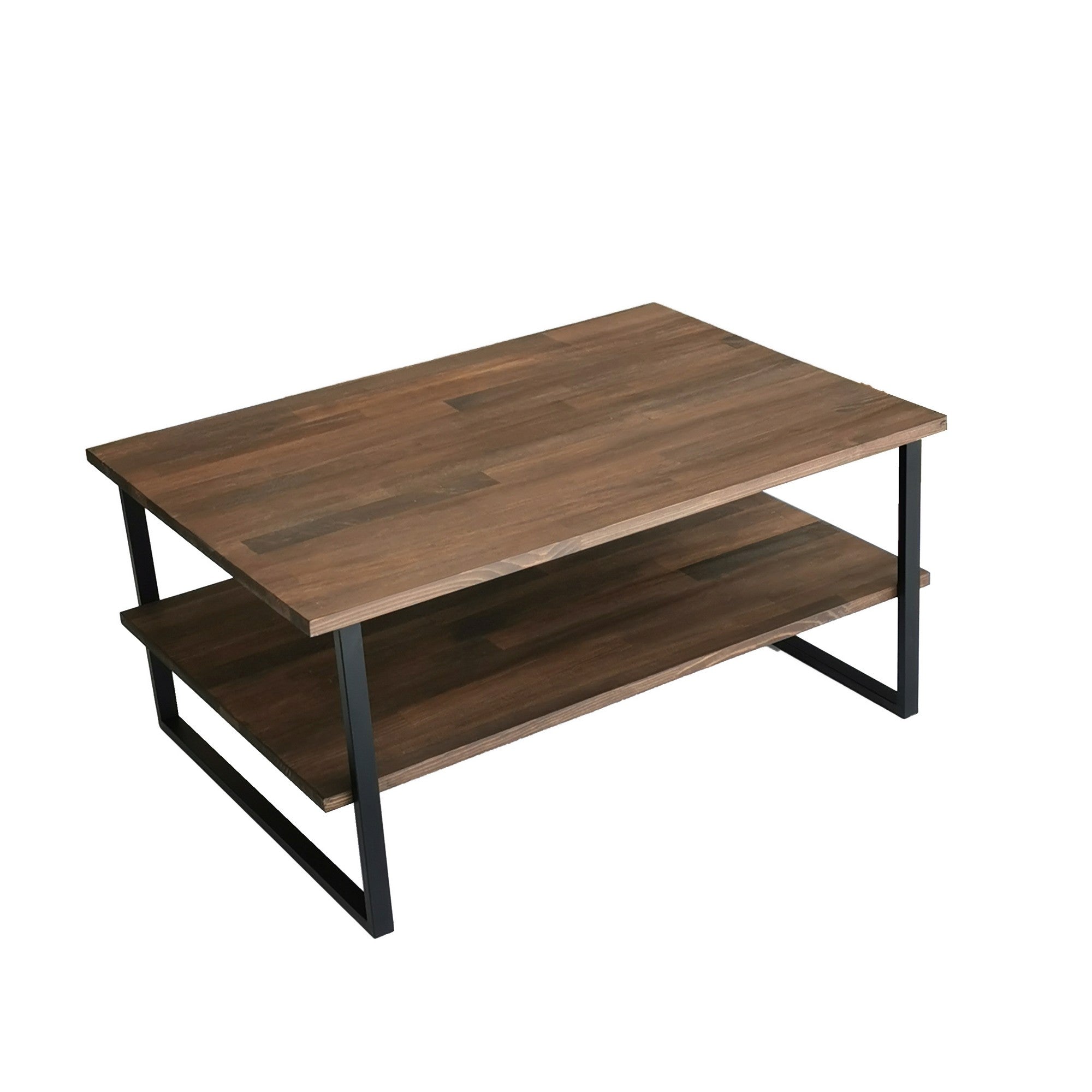 Mesa de Centro Moderna, Cor Nogueira, 85 x 60 x 40 cm | 100% Madeira Maciça de Pinho, Pés de Metal Antiferrugem, Antibacteriano | Design Industrial Elegante, Montagem Requerida