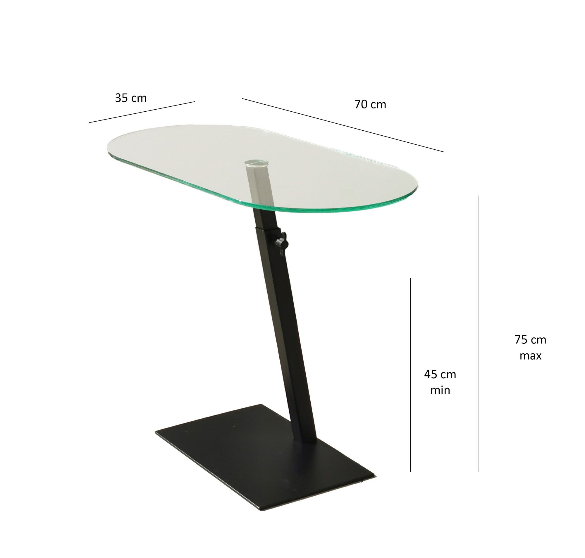Mesa de centro moderna com tampo de vidro 100% temperado, estrutura de metal preto, pernas antibacterianas e antiferrugem, altura ajustável | 70 x 75 x 35 cm | Design industrial elegante
