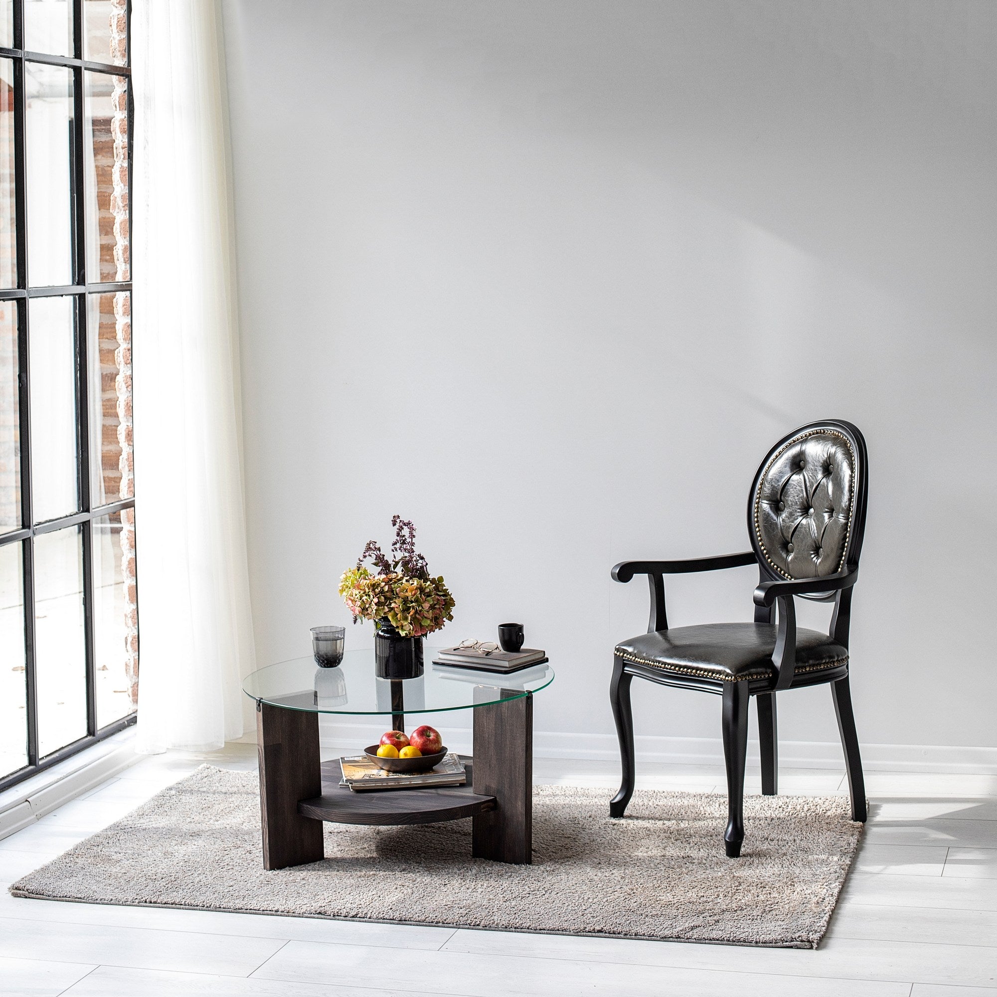 Mesa de Centro Elegante, 75 cm x 75 cm x 40 cm, Antracite | Tampo 100% Vidro Temperado, Estrutura em Madeira de Pinho Maciça | Perfeita para Salas de Estar Modernas