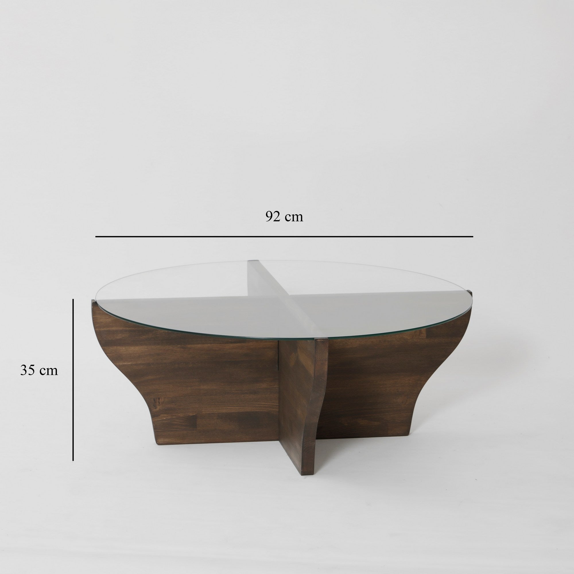 Mesa de Centro Elegante em Nogueira, 92 x 35 x 92 cm | Tampo 100% em Vidro Temperado e Estrutura em Metal | Design Moderno para Salas de Estar e Lounges