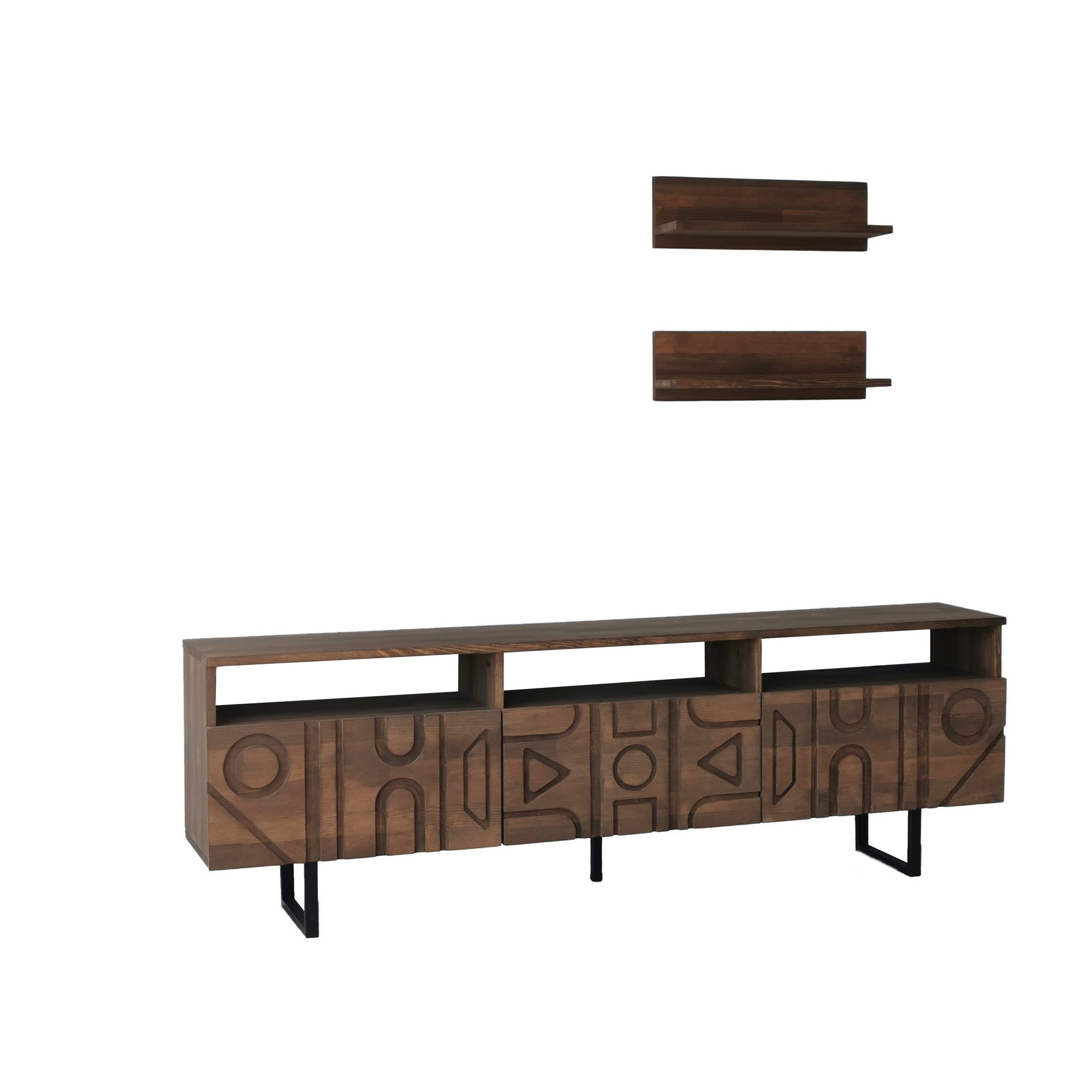 Móvel de TV rústico em nogueira com estrutura de metal, 100% madeira maciça de pinho, pés antibacterianos e antiferrugem | 170 x 40 x 30 cm | Elegante e funcional para espaços modernos