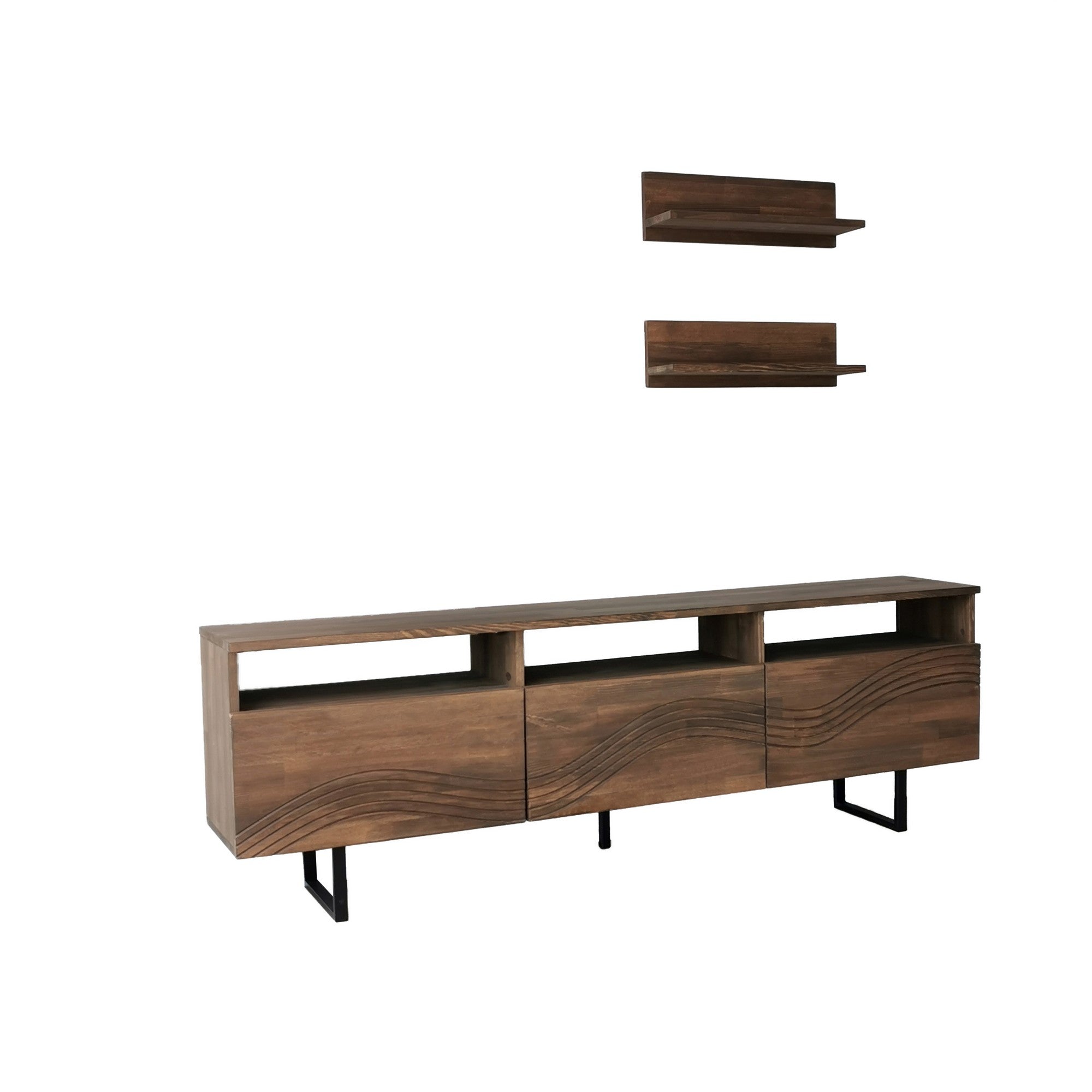 Móvel de TV rústico em nogueira com estrutura de metal, 100% madeira maciça de pinho, pés antibacterianos e antiferrugem | 170 x 40 x 30 cm | Perfeito para decoração tradicional e industrial