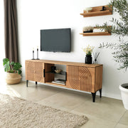 Móvel de TV rústico em carvalho com estrutura de metal, 100% madeira maciça de pinho, pés antibacterianos e antiferrugem | 150 x 30 x 40 cm | Elegante e funcional para espaços modernos