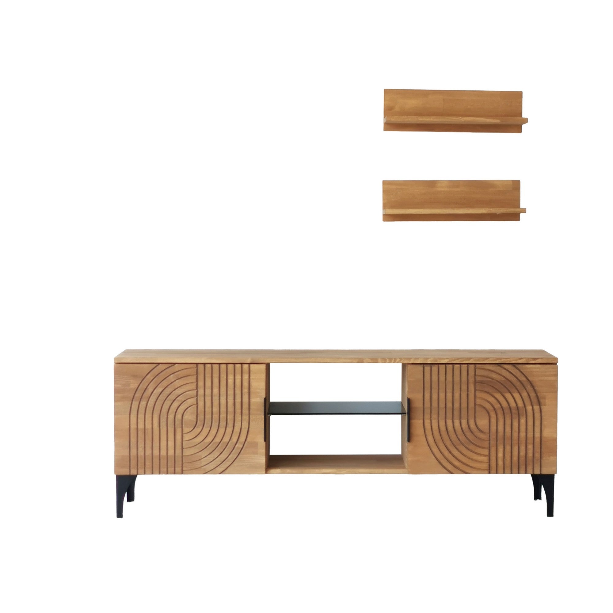 Móvel de TV rústico em carvalho com estrutura de metal, 100% madeira maciça de pinho, pés antibacterianos e antiferrugem | 150 x 30 x 40 cm | Elegante e funcional para espaços modernos